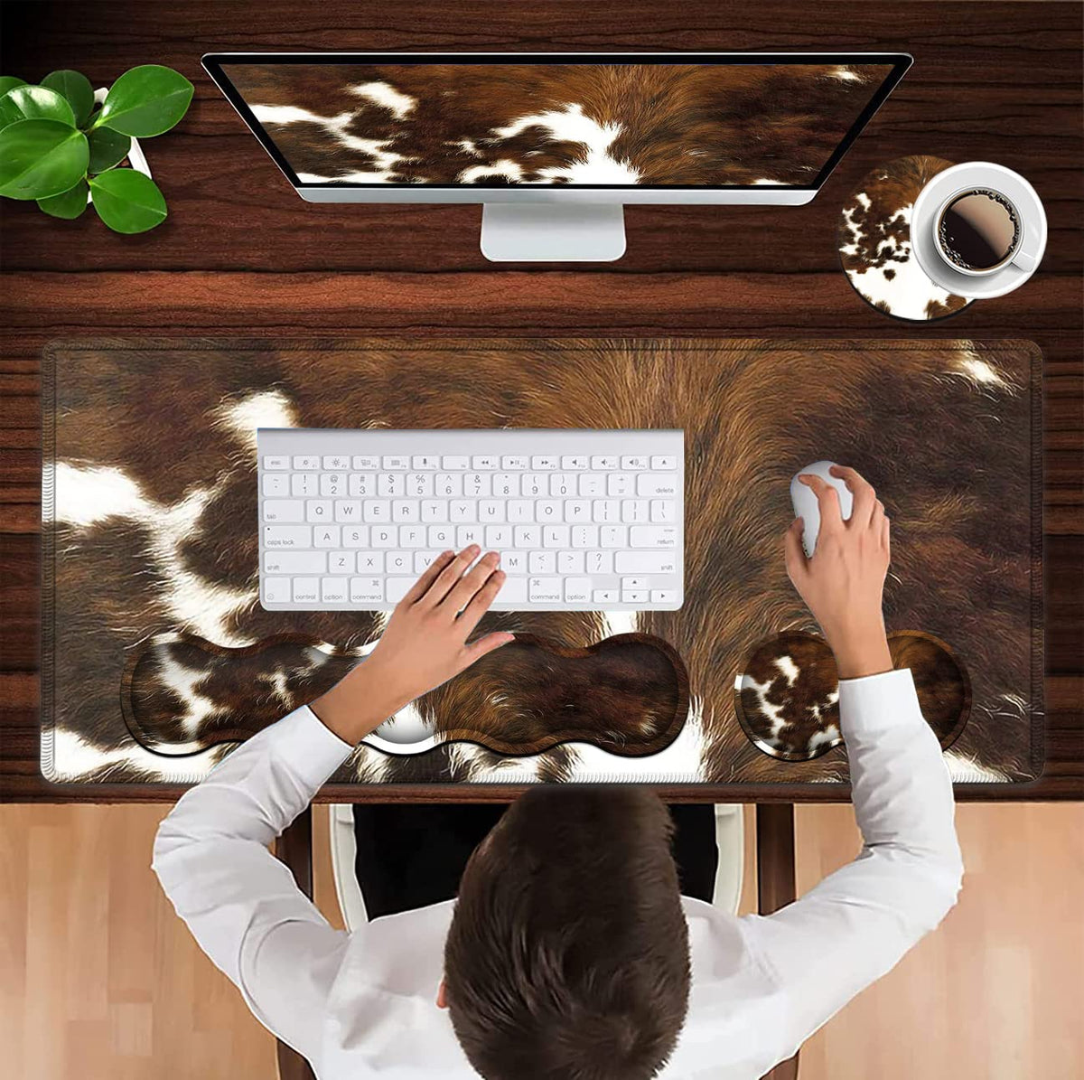 JVGFYNKL Gaming Mouse Pad XXL Large Desk Cute Mat Brown Cowhide Extended Mousepad Ergonomic Memory