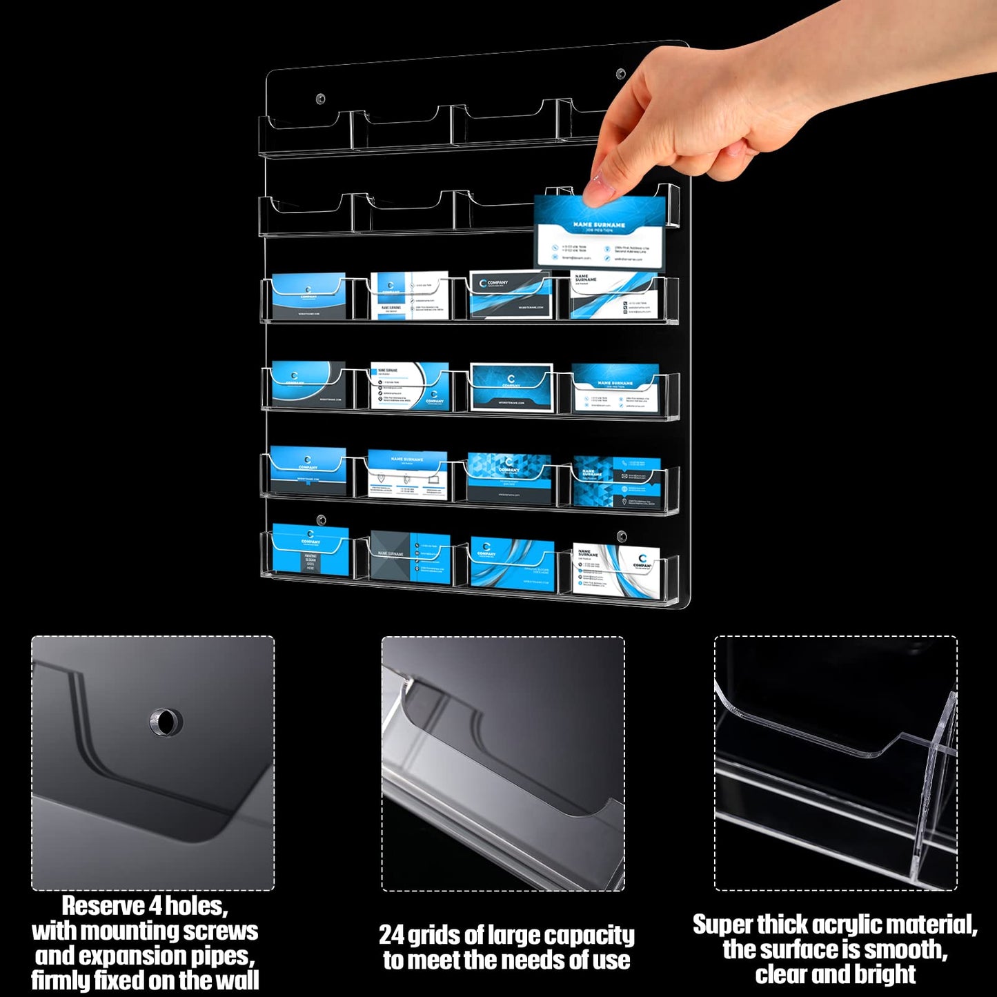 Lincia 2 Pcs Acrylic Business Card Holder, 45×40 cm, 24 Pockets