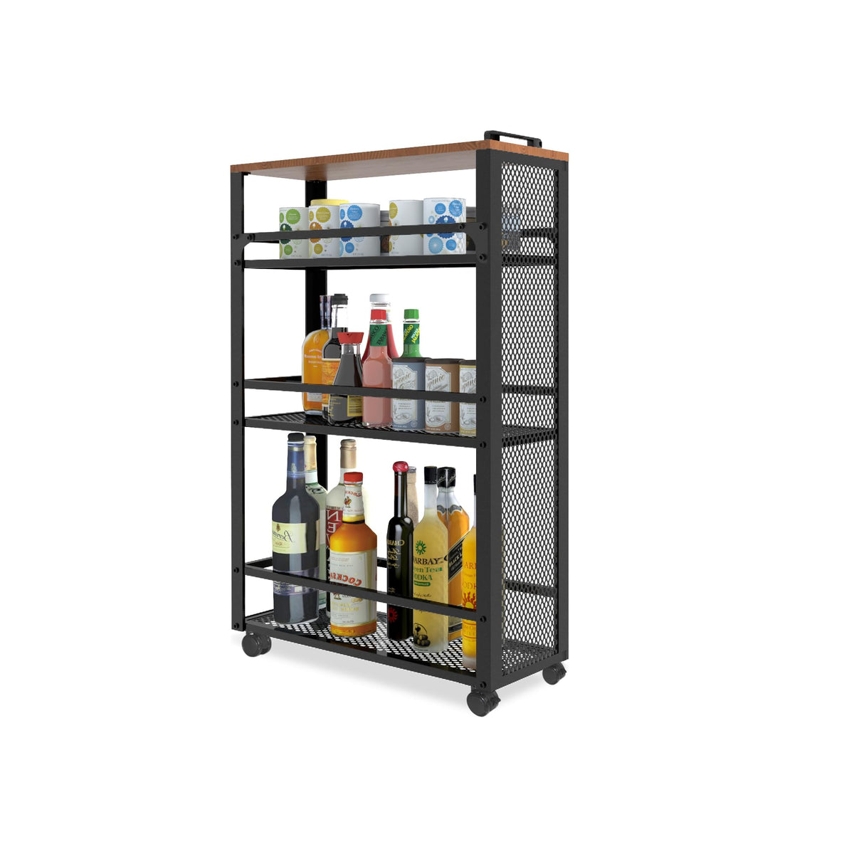 fusehome 3-Tier Rolling Cart Slim - Black Laundry Bathroom Kitchen