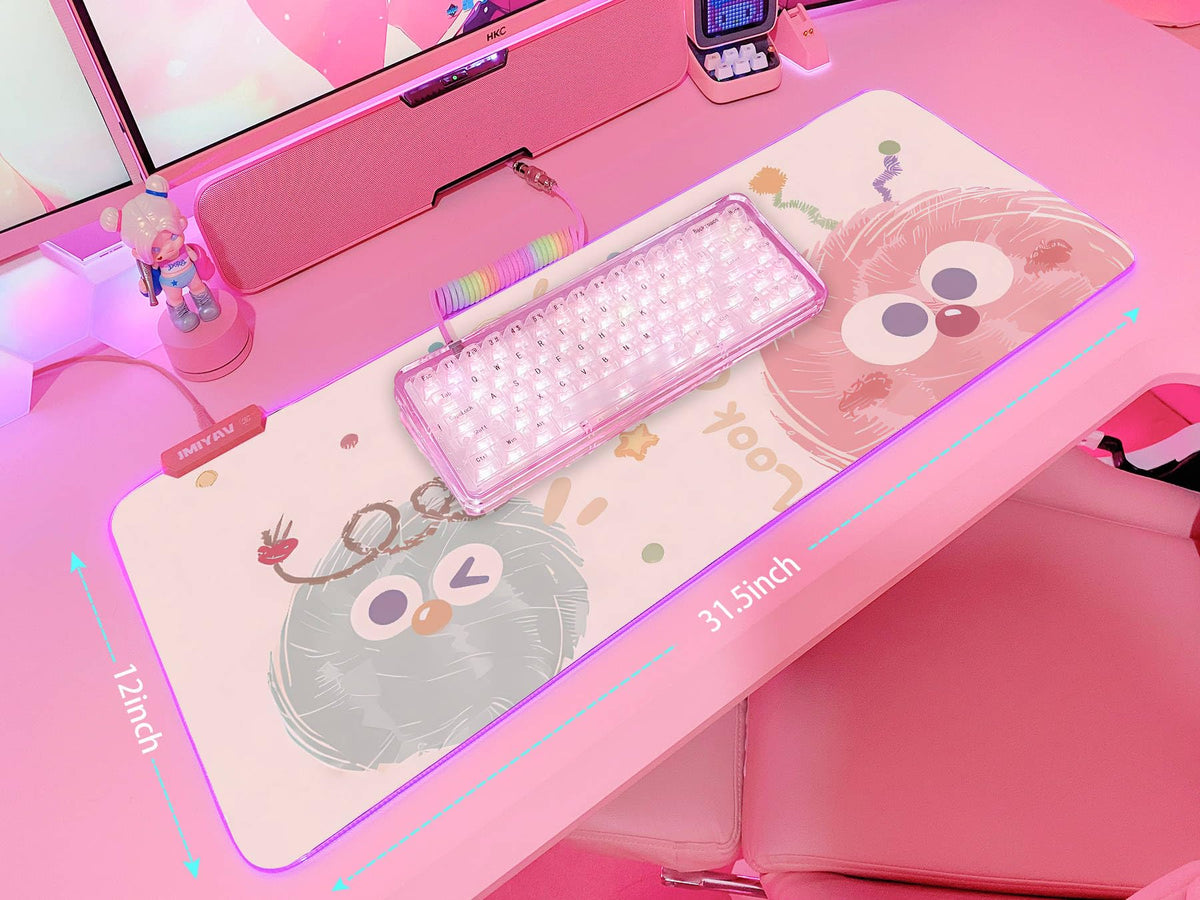 JMIYAV Pink RGB Gaming Mouse Pad 31.5x12 Inch Cute Mousepad PC XL Large Extended Glowing Led Light