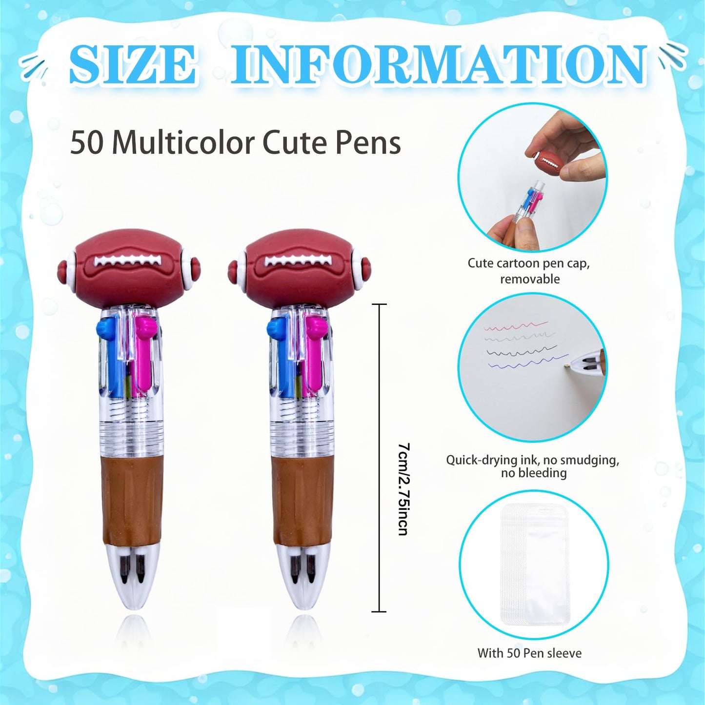 TOEMUR 100 PCS Multicolor Pen Set – 50 Cute Pens Bulk with 50 Pen Bags, Fun Pens for Party Favors