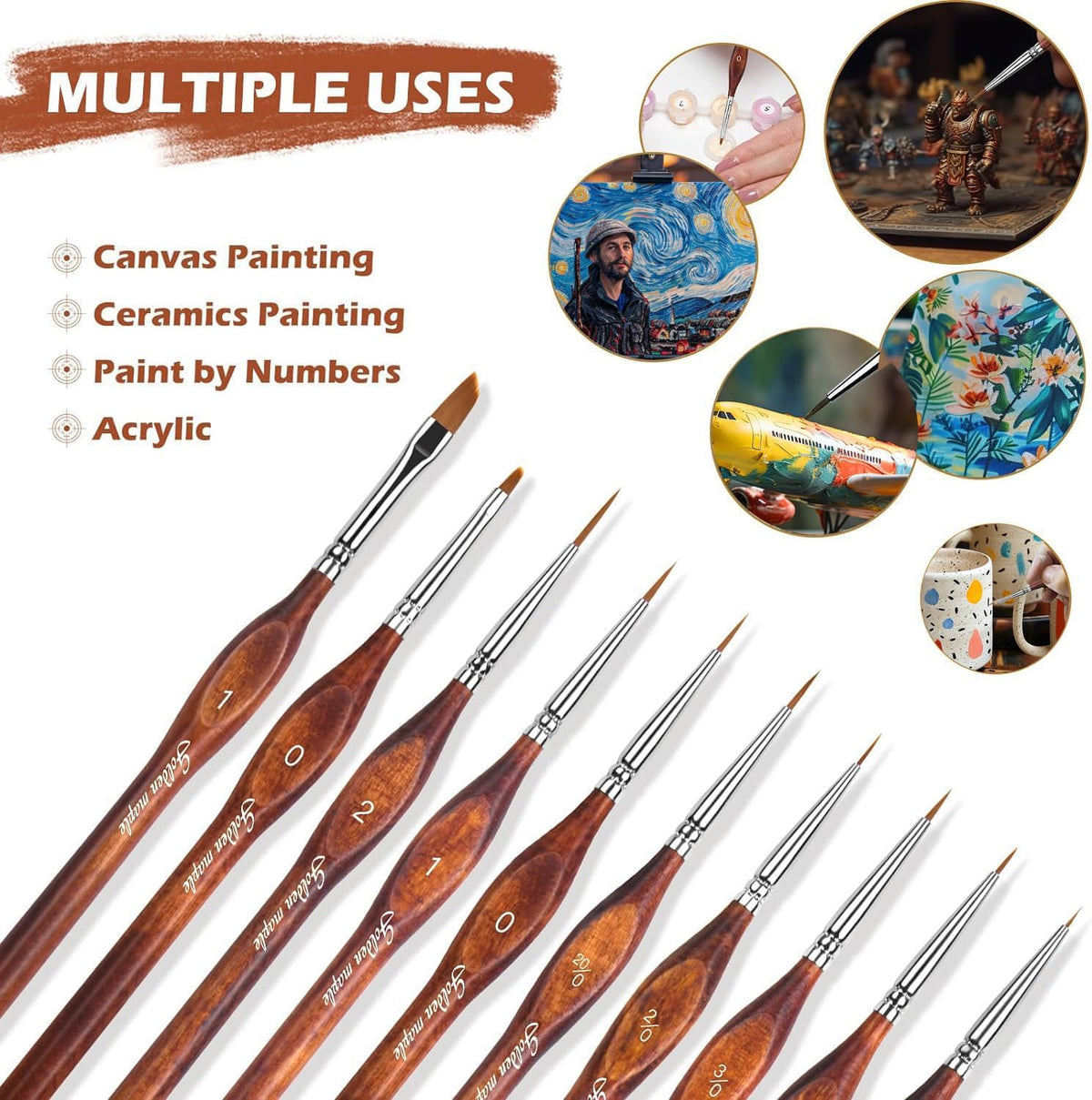 Golden Maple Miniature Model Paint Brushes-10pcs Micro Detail Paint Brush Set,Small Fine Detail