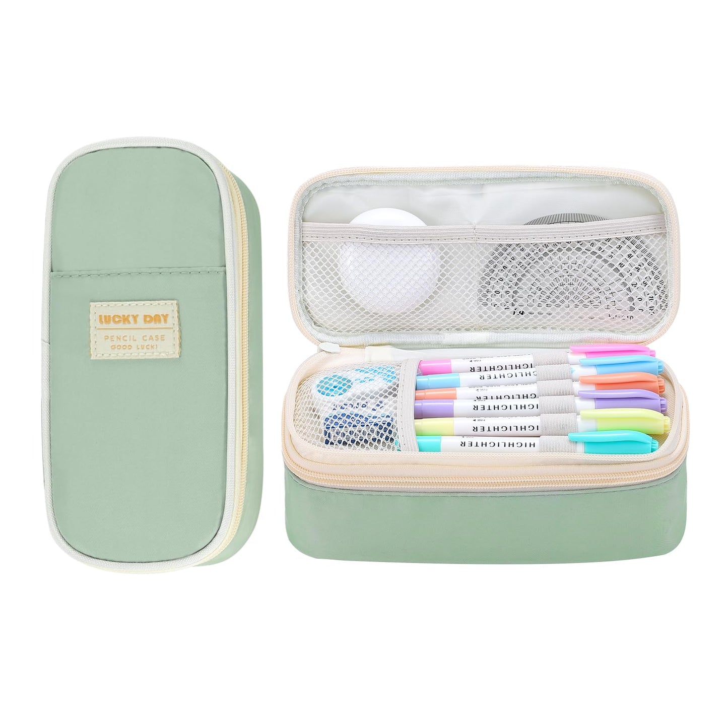 Large Pencil Case for Girls Teens Kids School Pencil Bag with Zipper Green