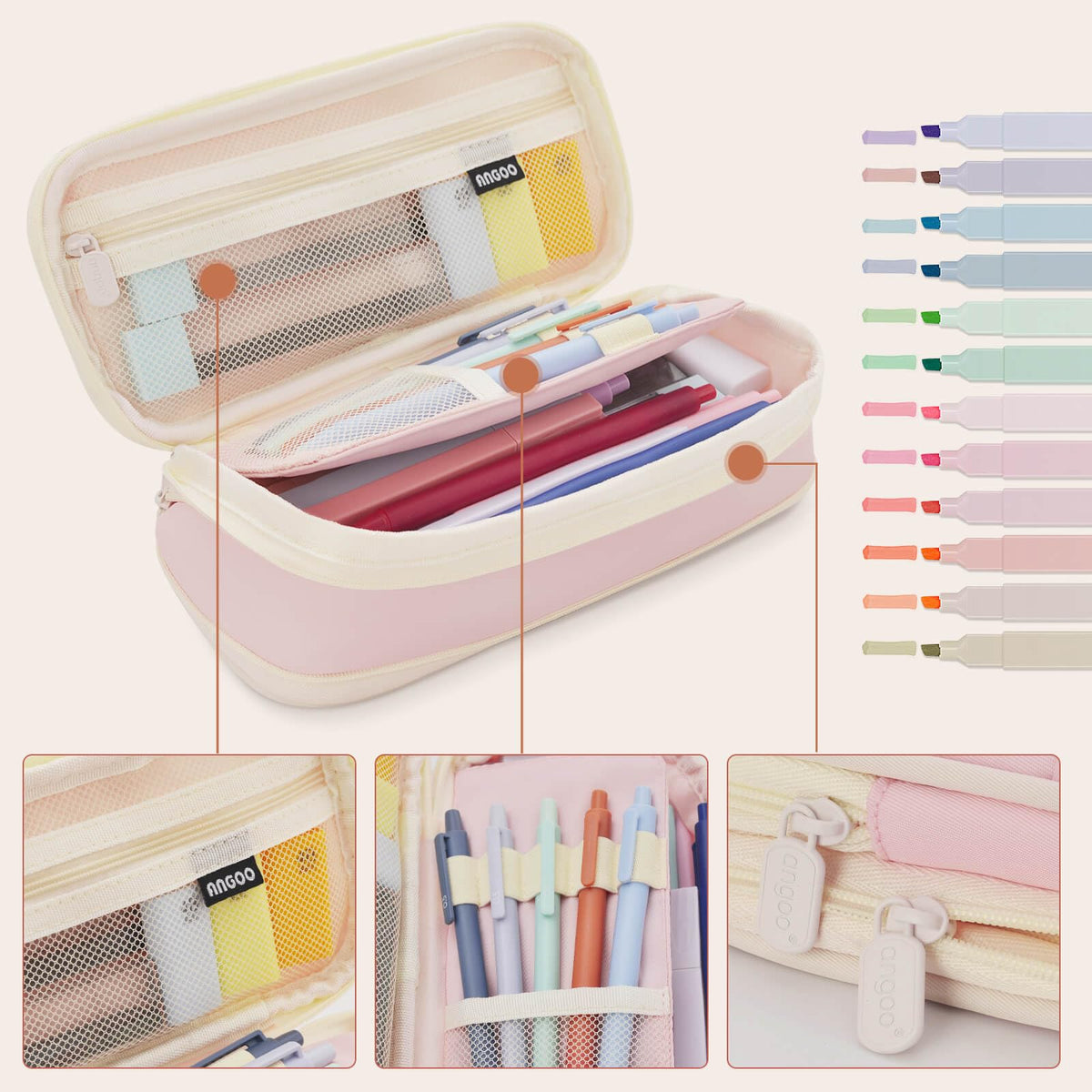 NVAZIOP 52 Aesthetic School Supplies with Cute Pen Case,5 Black, 2Blue,2 Red 0.5MM Ink Gel