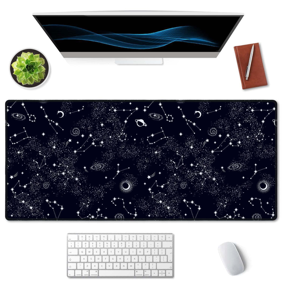 SSOIU Extended Gaming Mouse Pad (35.5x15.7 in), Large Stable Rubber Base Mousepad with Stitched