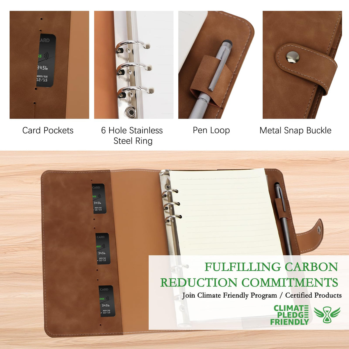 FYY A5 Binder Refillable Planner Notebook 6 Ring, Brown