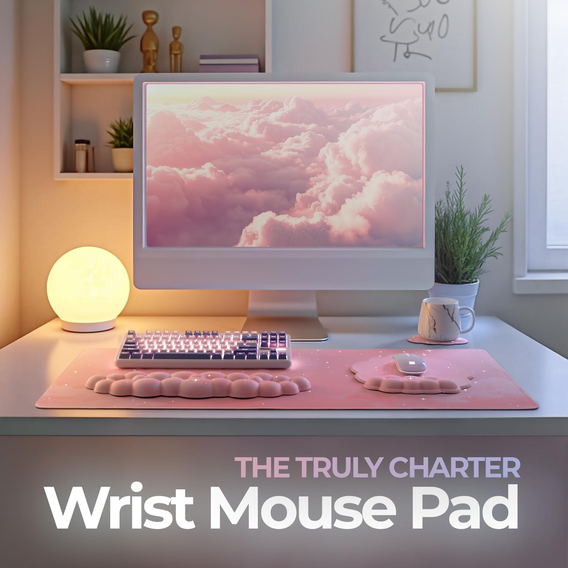 TheTrulyCharter Premium Quality Cloud Wrist Rest Keyboard & Mouse Pad Set – Ergonomic Memory Foam