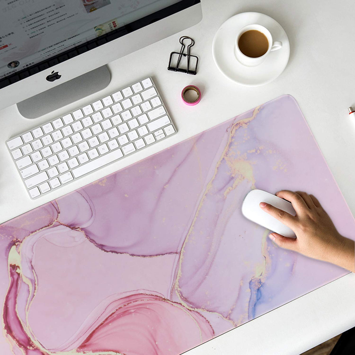 iCasso Extended Gaming Mouse Pad 35.4x15.7in Desk Pad,Glitter Marble