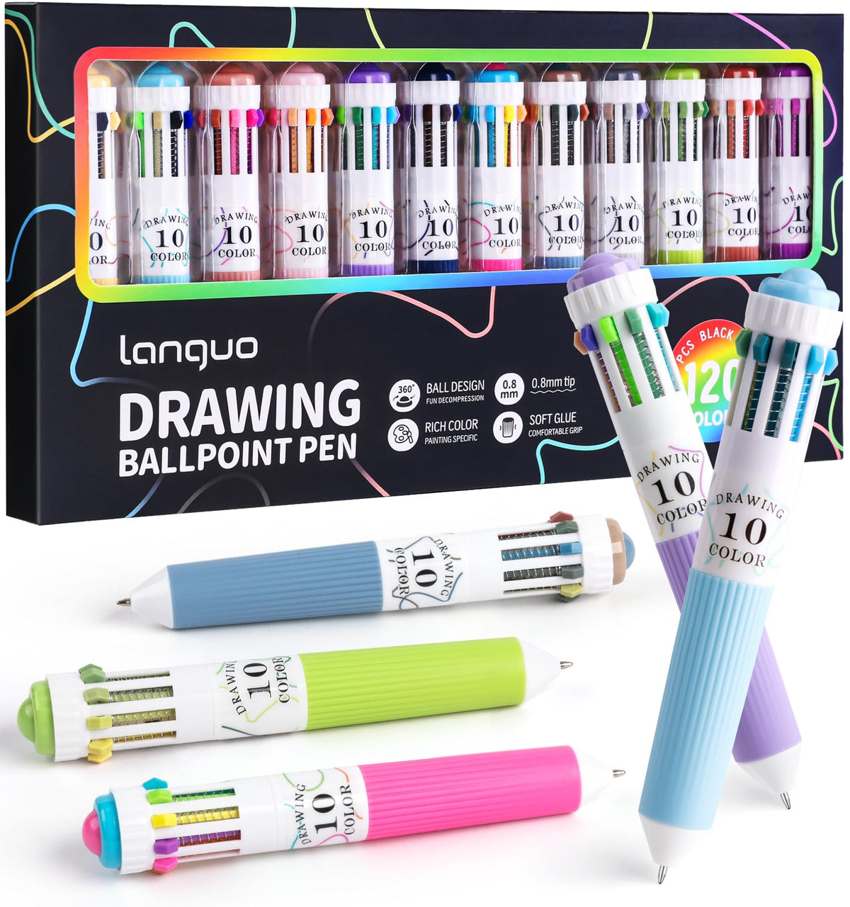 Joyask 12 Pack Multicolor Pens, 10-in-1 Colored Ballpoint Pen, 116 Colors