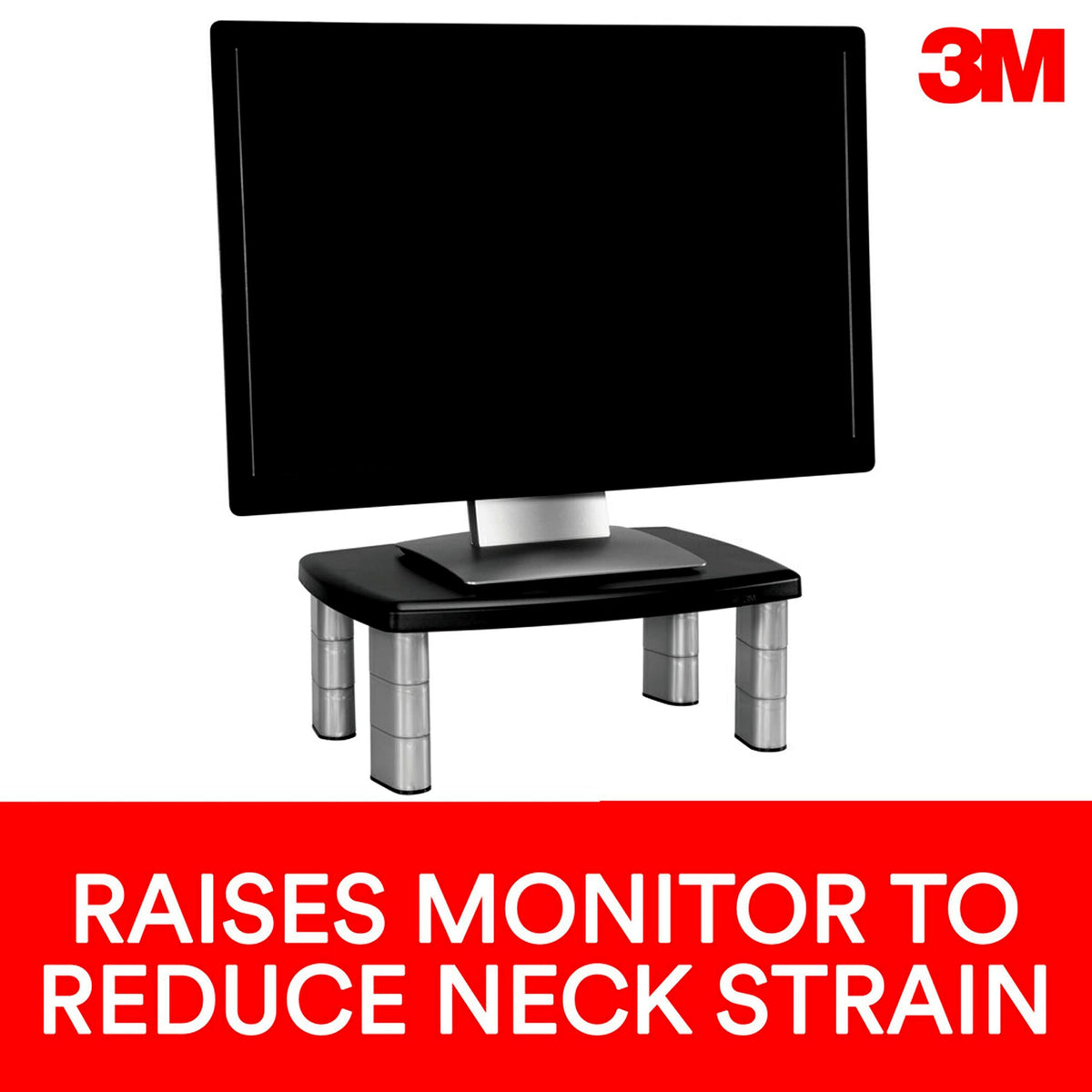 3M Adjustable Monitor Stand, Three Leg Segments, Simply Adjust Height from 1" to 5 7/8", Holds Up