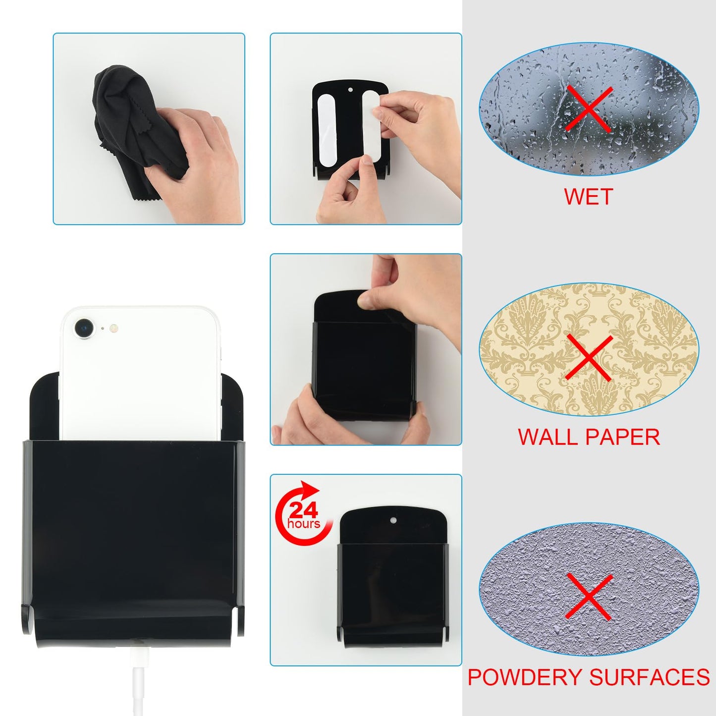 Cosmos Pack of 2 Acrylic Remote Control Holder Adhesive Wall Mount Phone Holder Wall Mount