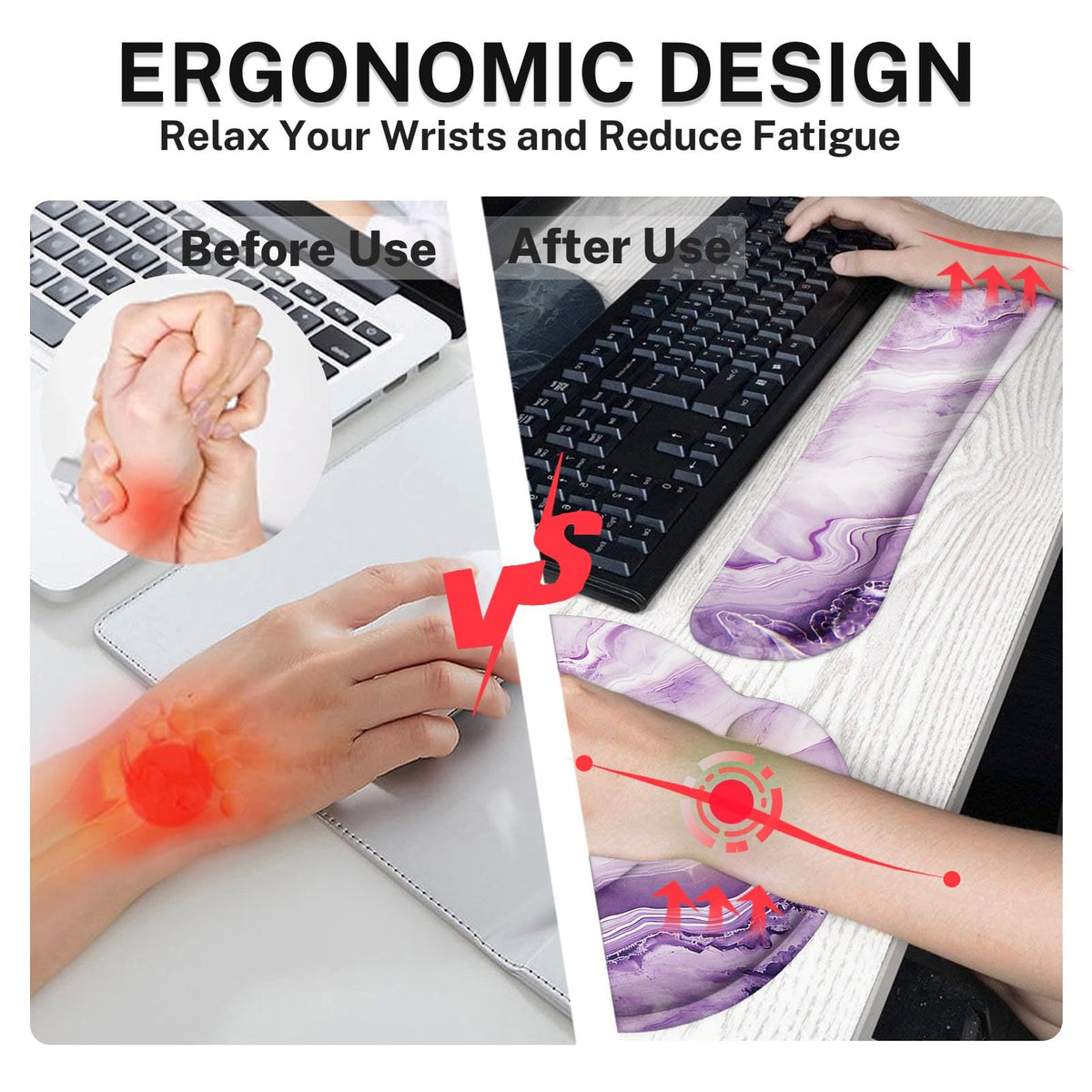 Britimes Keyboard Mouse Pad Set, 4 in 1 Desk Mat Set, Purple Pink Marble