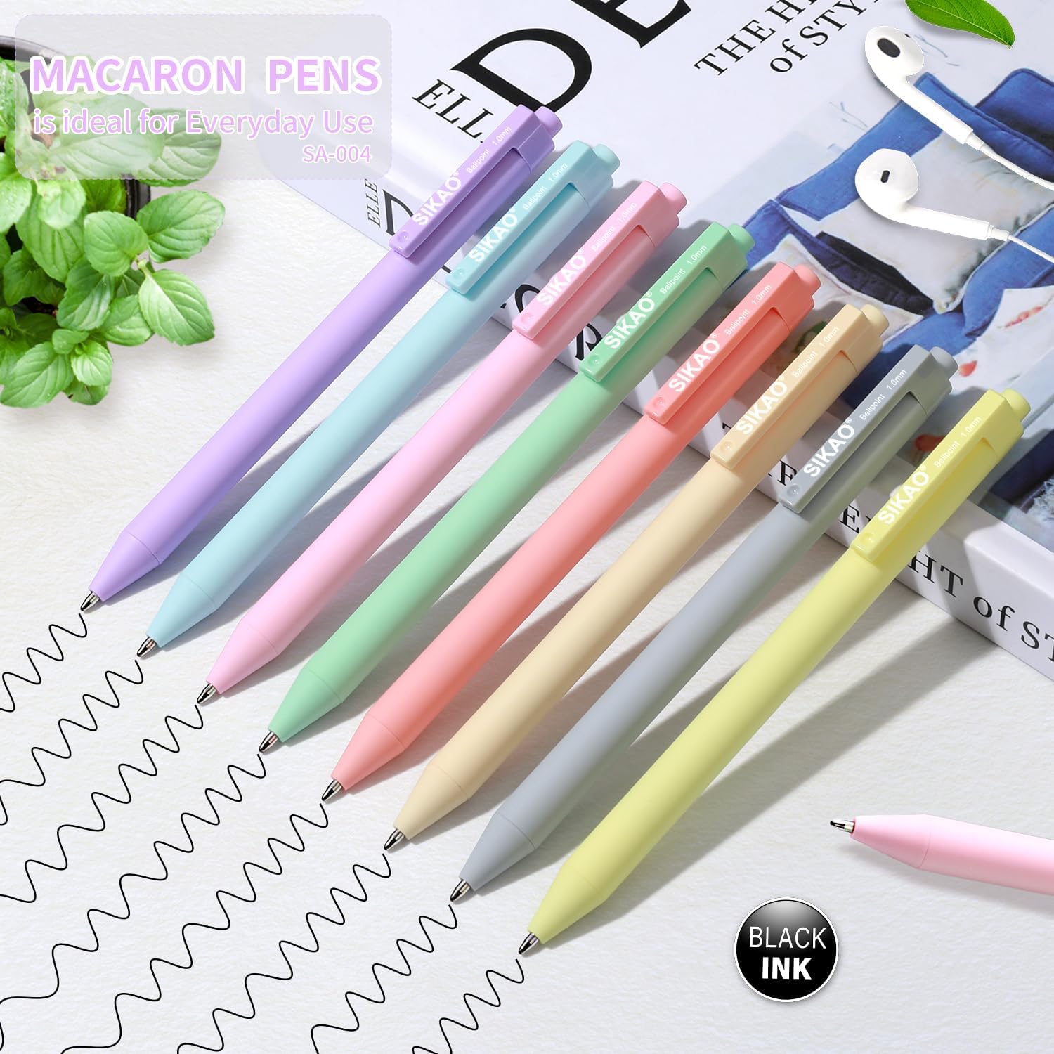 Sikao Pens Bulk, 60 Pack Retractable Ballpoint Pens Black Ink (Pastel)