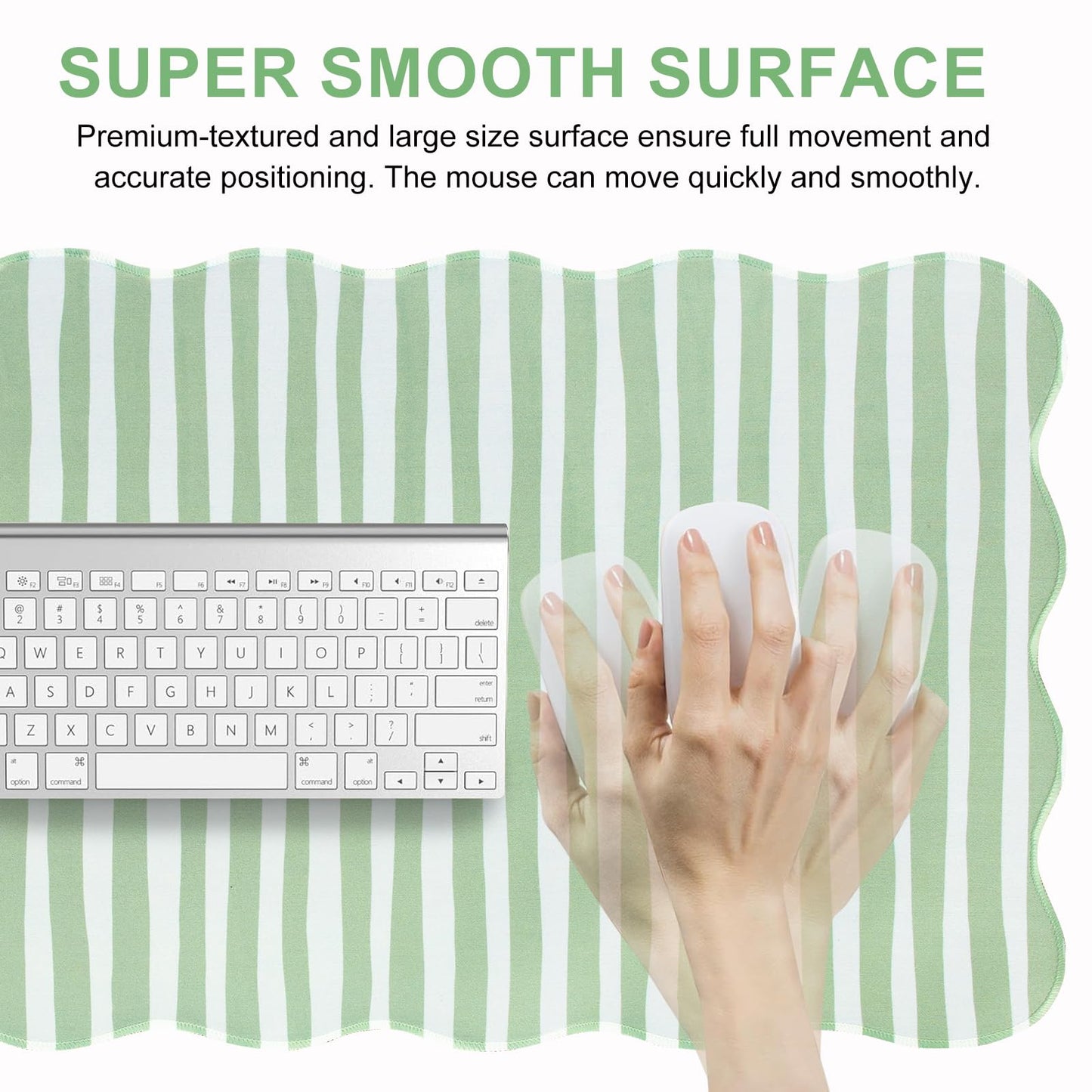 L-SPOUTTO Green Striped Mouse Pad,Scalloped Desk Mat XXL Large Geometric Gaming