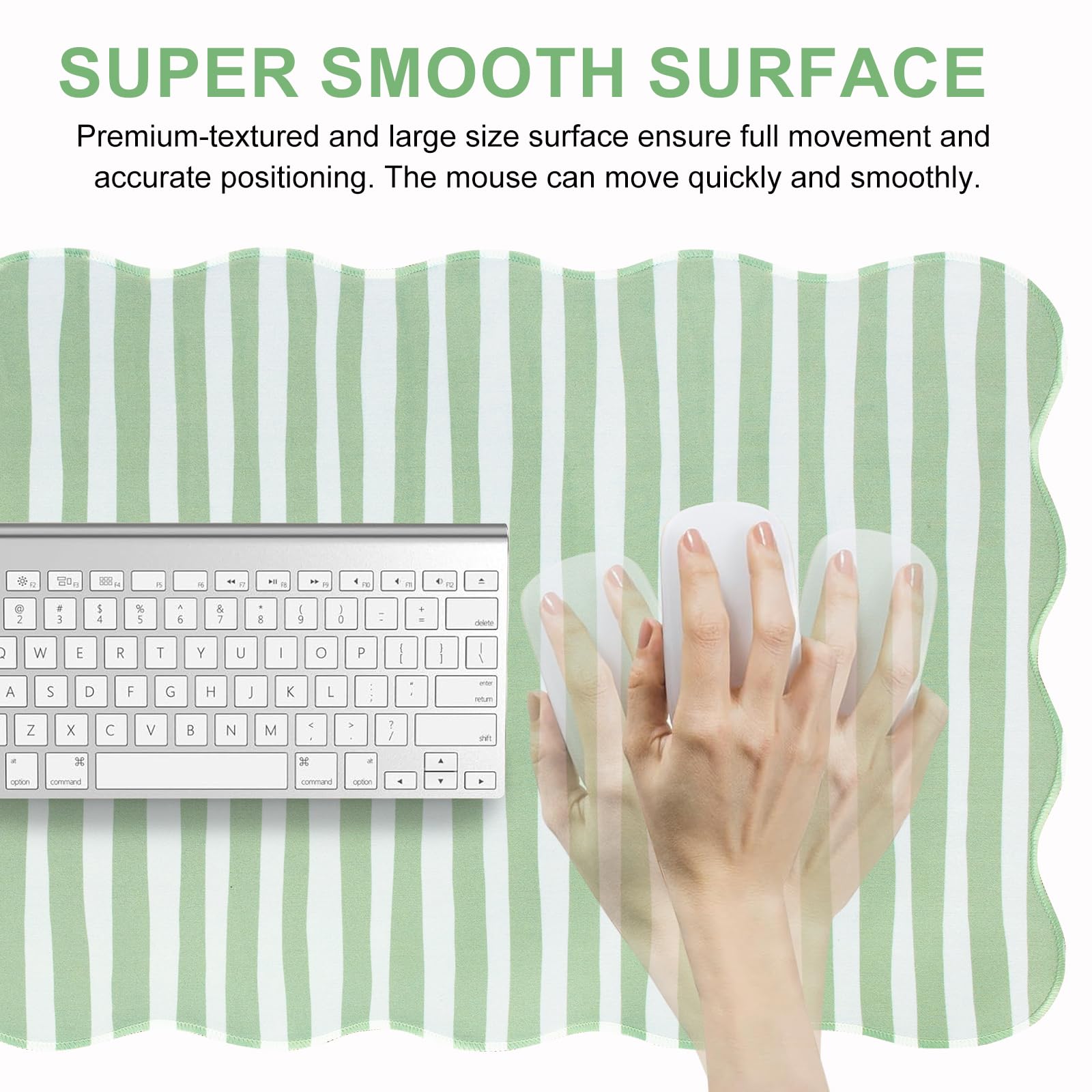 L-SPOUTTO Green Striped Mouse Pad,Scalloped Desk Mat XXL Large Geometric Gaming