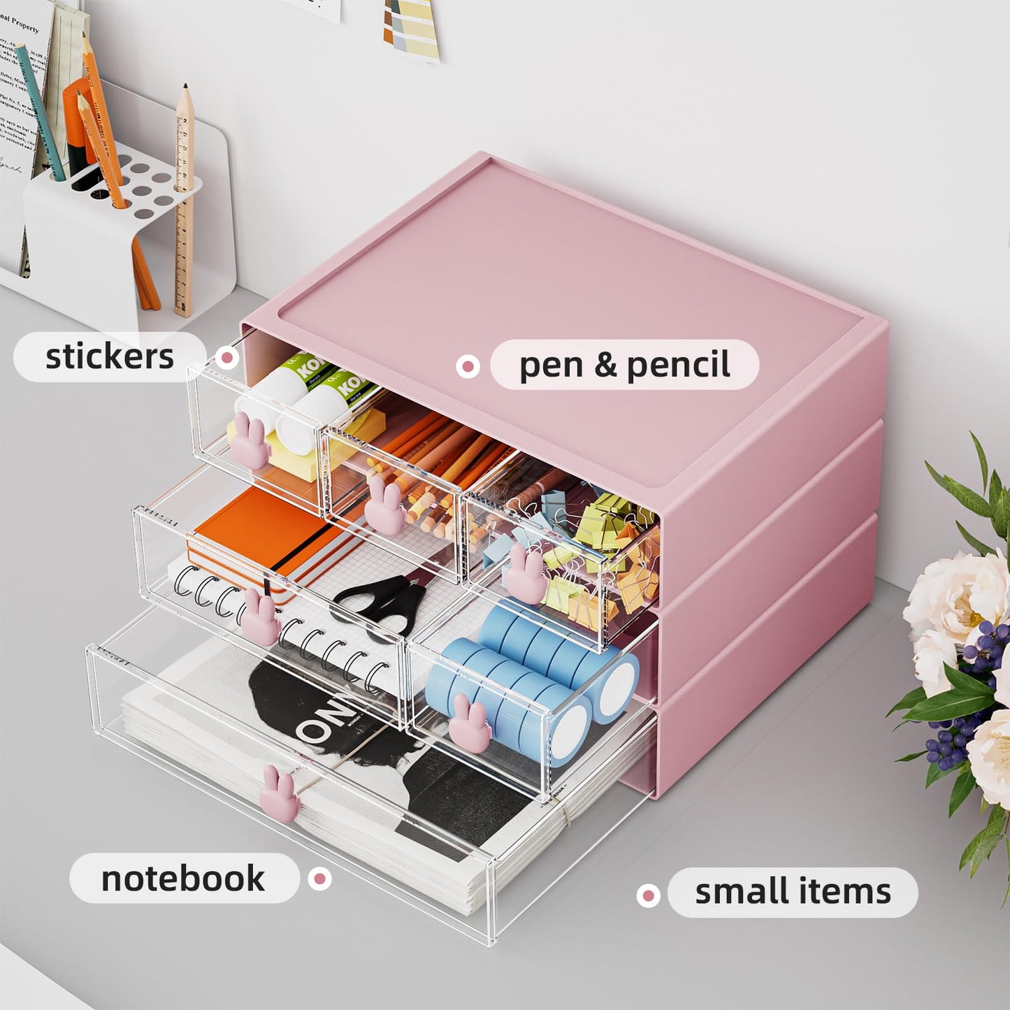Marbrasse Desk Organizer with 6 Drawers, 3 Tier Stackable Storage Drawers Plastic Makeup Storage