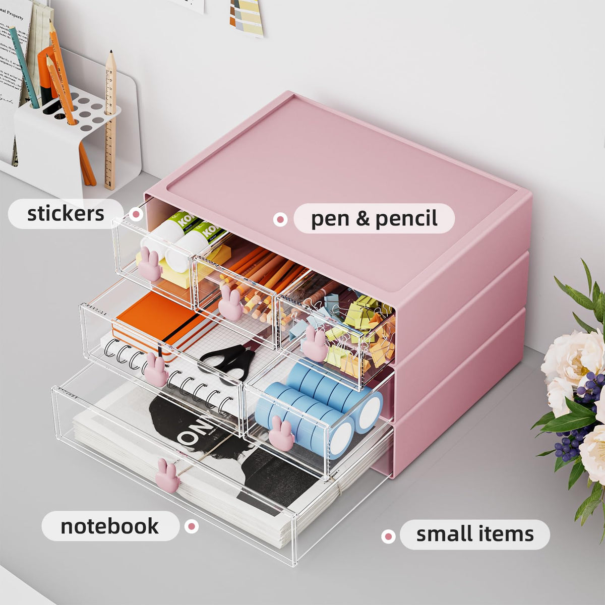 Marbrasse Desk Organizer with 6 Drawers, 3 Tier Stackable Storage Drawers Plastic Makeup Storage