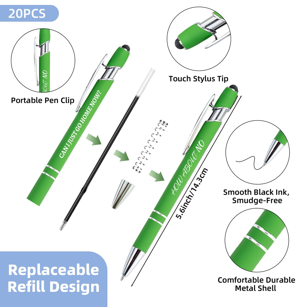 60 Pcs Funny Sarcastic Pens - 20 Set Ballpoint Pens with Refills & Bags,Fun Pen with Snarky