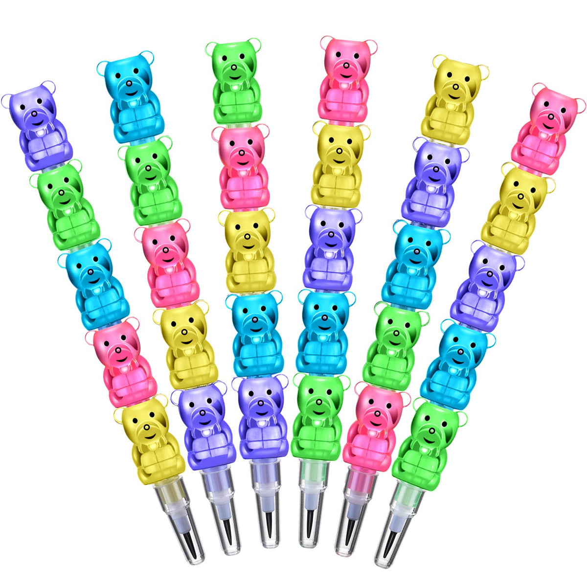 Boao 72 Pcs Bear Stackable Pencils for Kids 5-in-1 Plastic Stackable Pencil