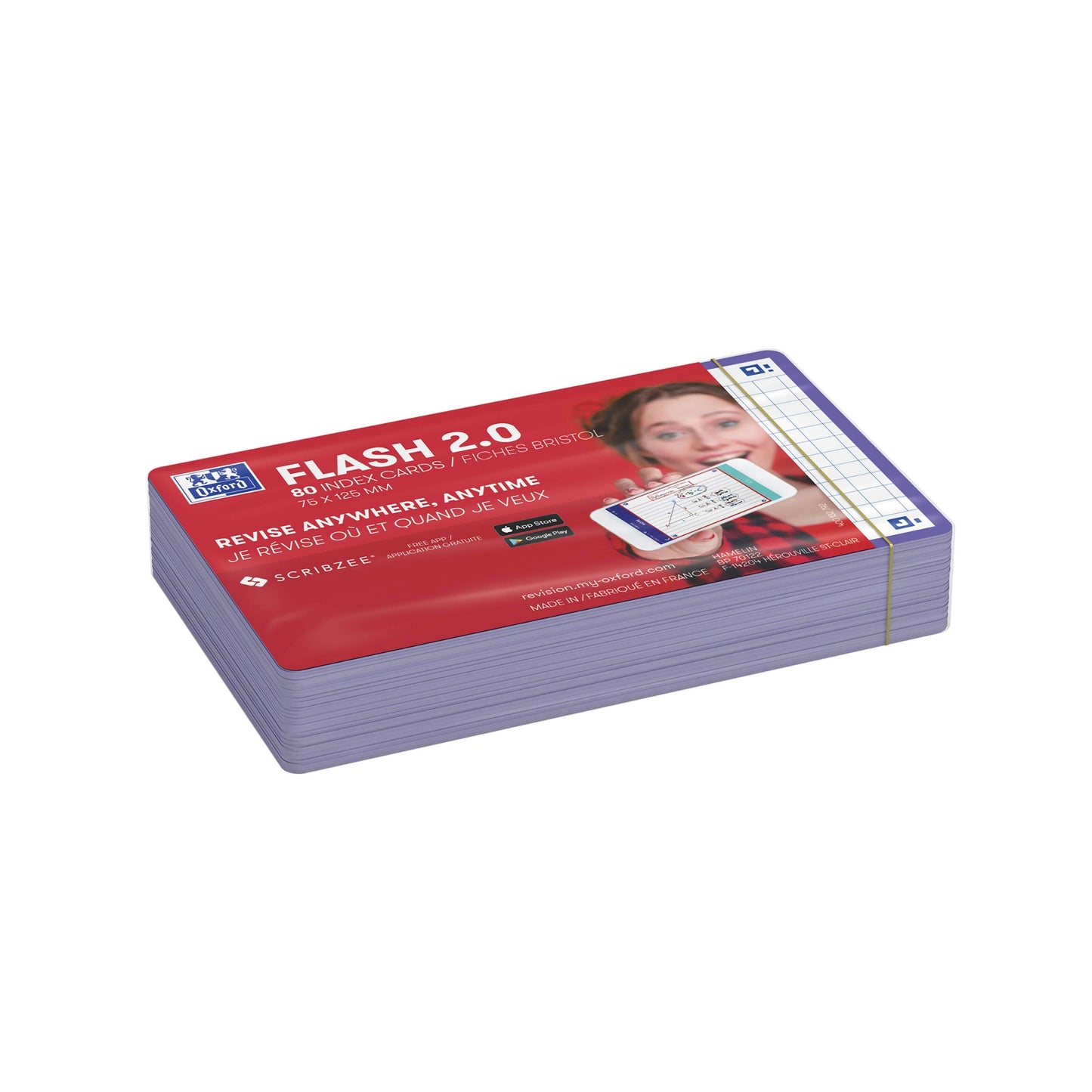 Oxford Flash 2.0 Pack of 80 Flash Cards Size 7/5 x 12.5 cm Small Squares on Both Sides - Navy Blue