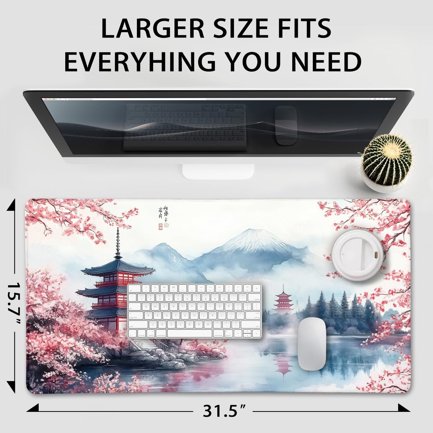 Mcapirivo Japanese Cherry Blossom Large Gaming Mouse Pad Desk Mat 31.5x15.7