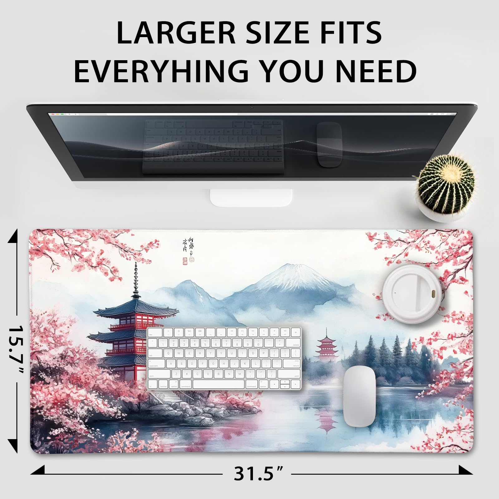 Mcapirivo Japanese Cherry Blossom Large Gaming Mouse Pad Desk Mat 31.5x15.7