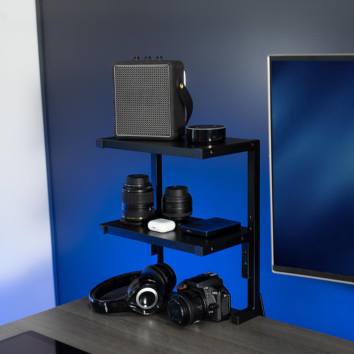 VIVO Black Clamp-on 13 inch 2-Tier Desk Shelf, STAND-SHELF2C