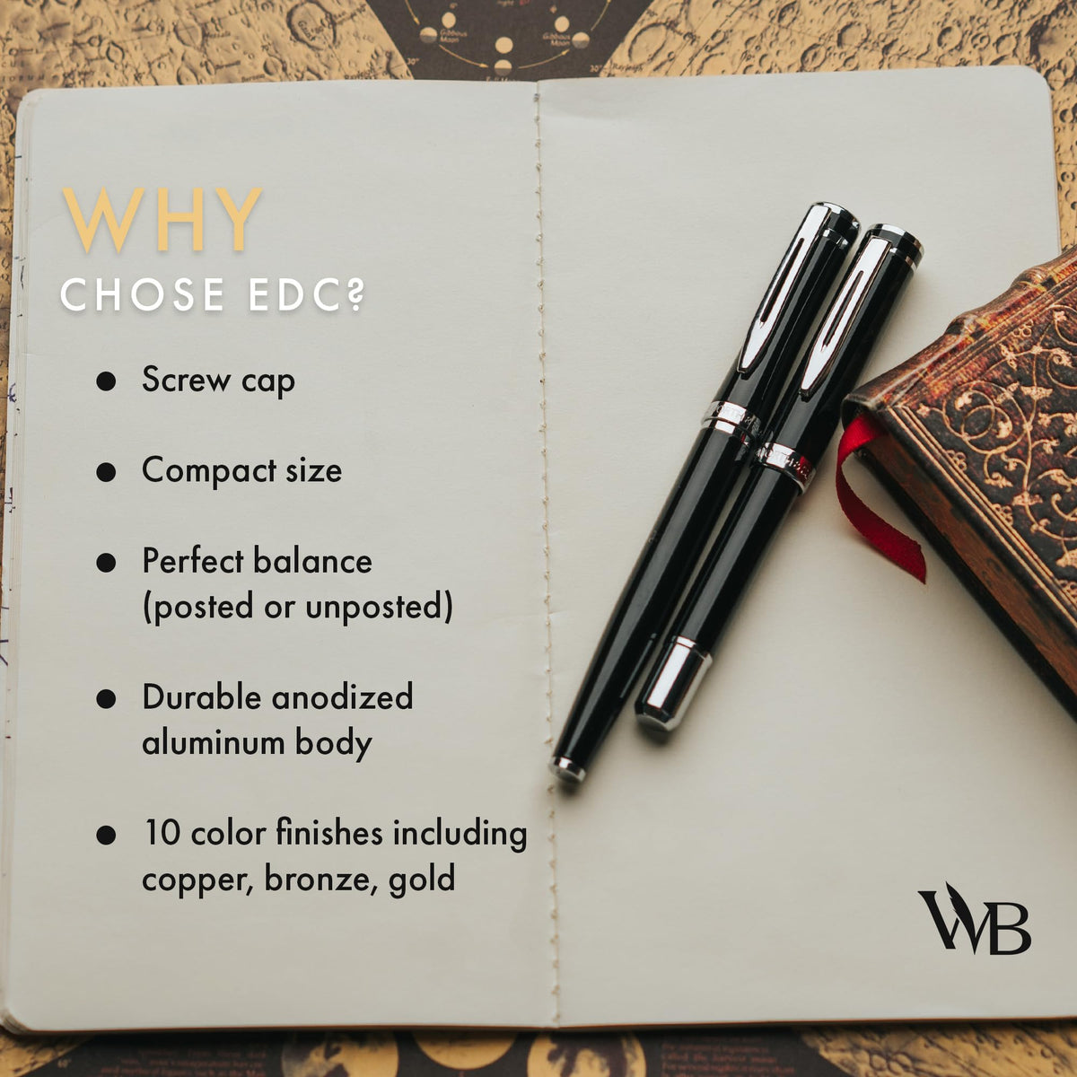 Wordsworth & Black Mini Pocket Fountain Pen for Writing, Medium Nib, Black