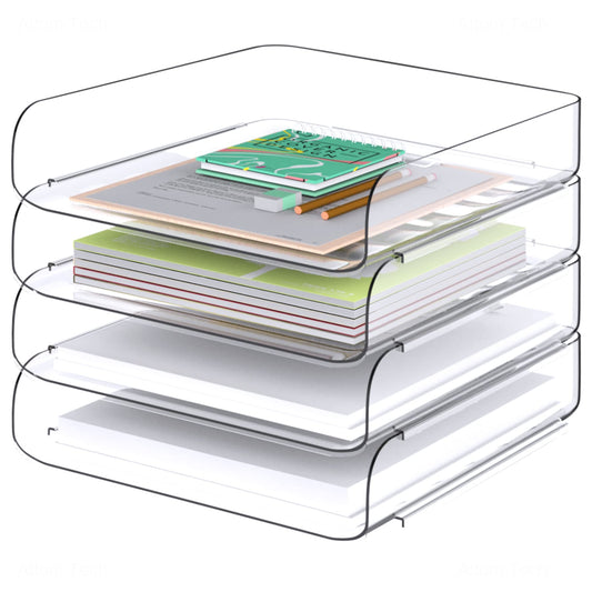 Tomorotec 4 Pack Clear Stackable Letter Tray, A4 Desk File Organizer Set