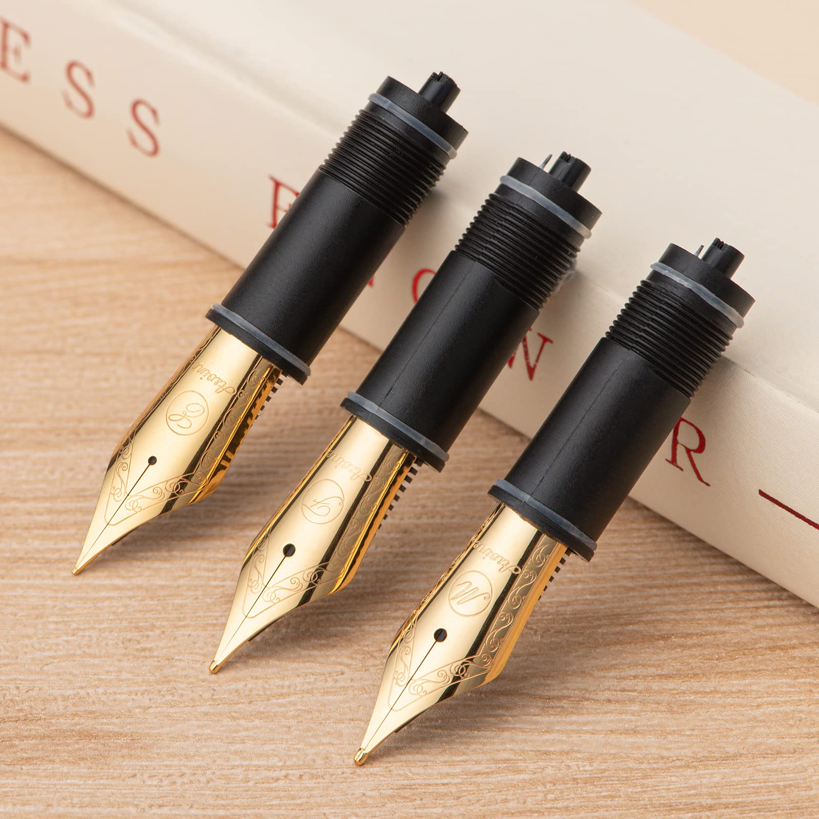 Asvine 3 PCS Fountain Pen Replaced Nibs, #6 Gold Plated EF/F/Medium Nib V169, P20, P30 and V126
