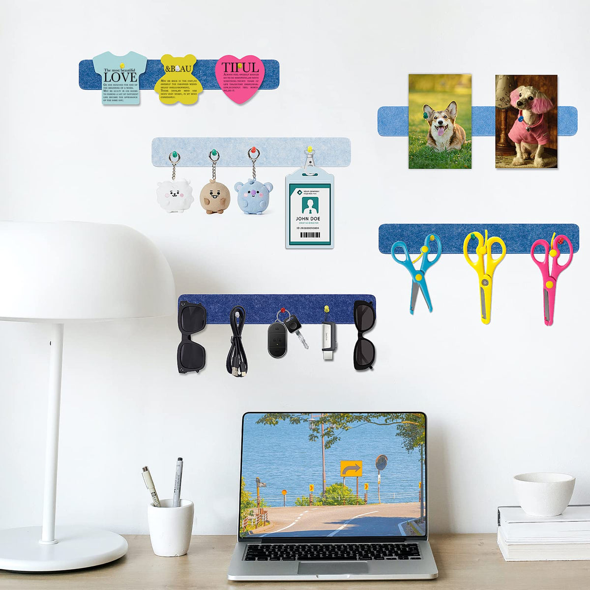 8 Pcs Felt Pin Board Bar Strips Bulletin Board for Bedrooms Offices Home Wall Decoration, Notice