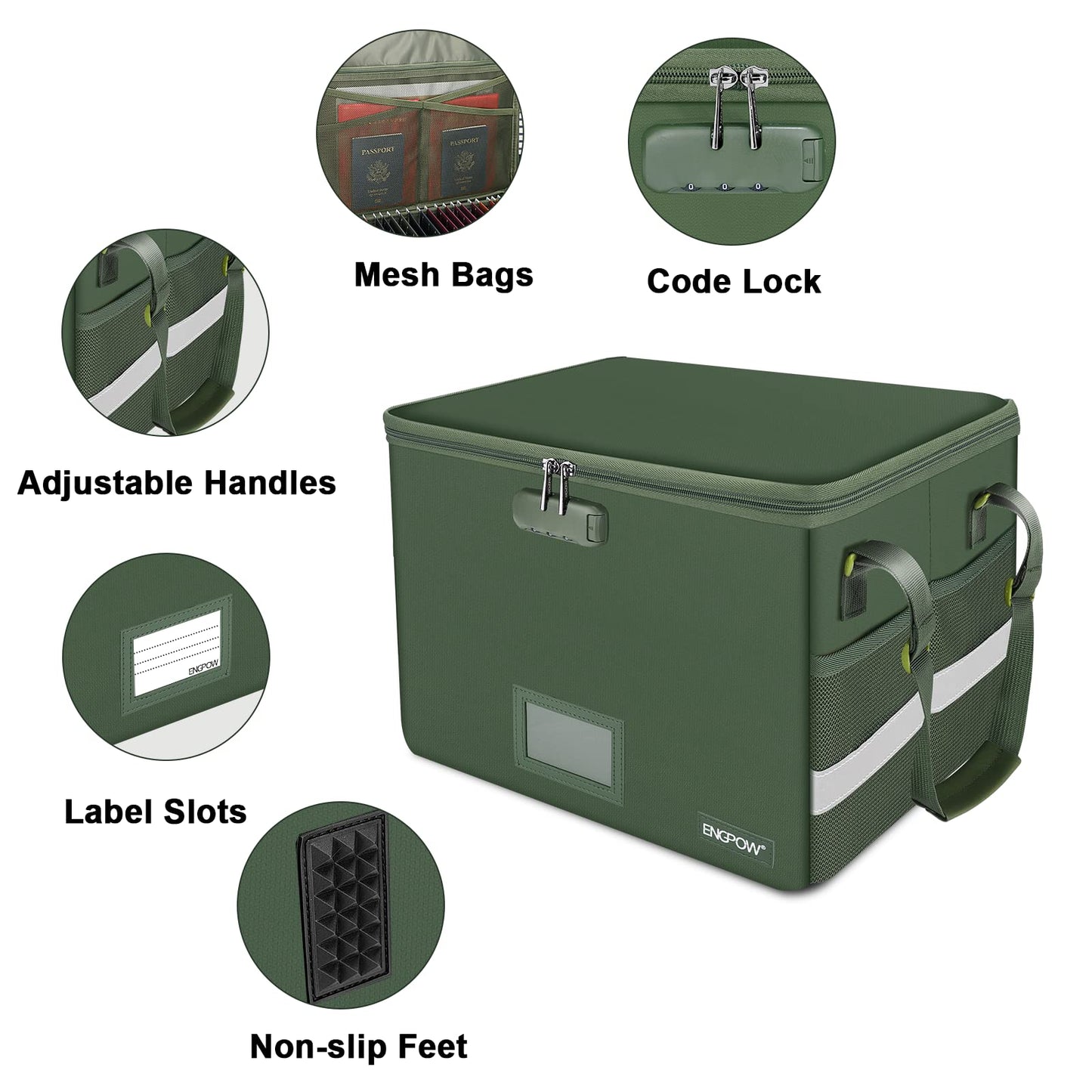 ENGPOW File Box with Lock, Fireproof Document Box with Pockets, Collapsible File Organizer Filing