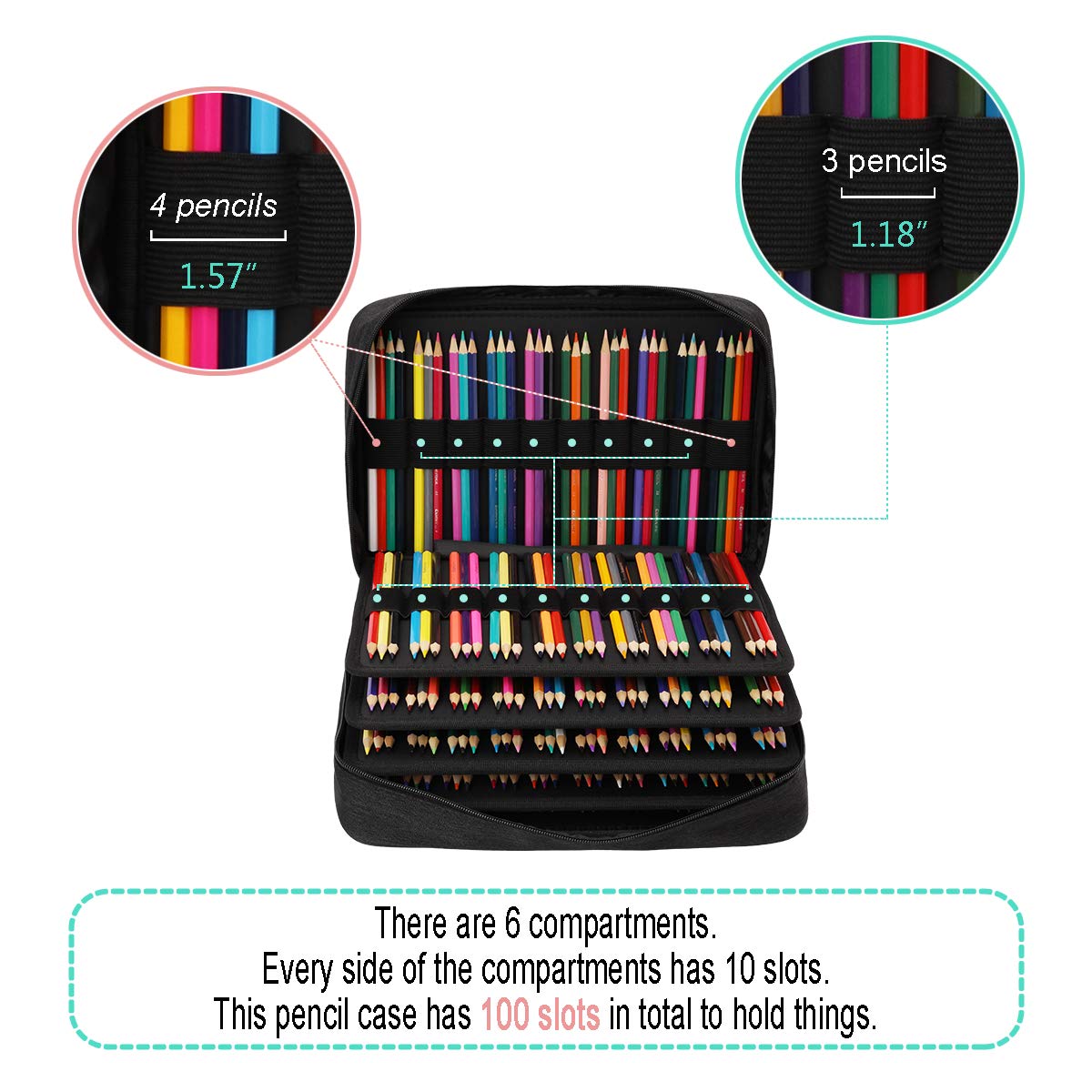 JAKAGO 304 Slots Colored Pencil Case Large Capacity Storage Bag for Artist Painter Multi-Functional