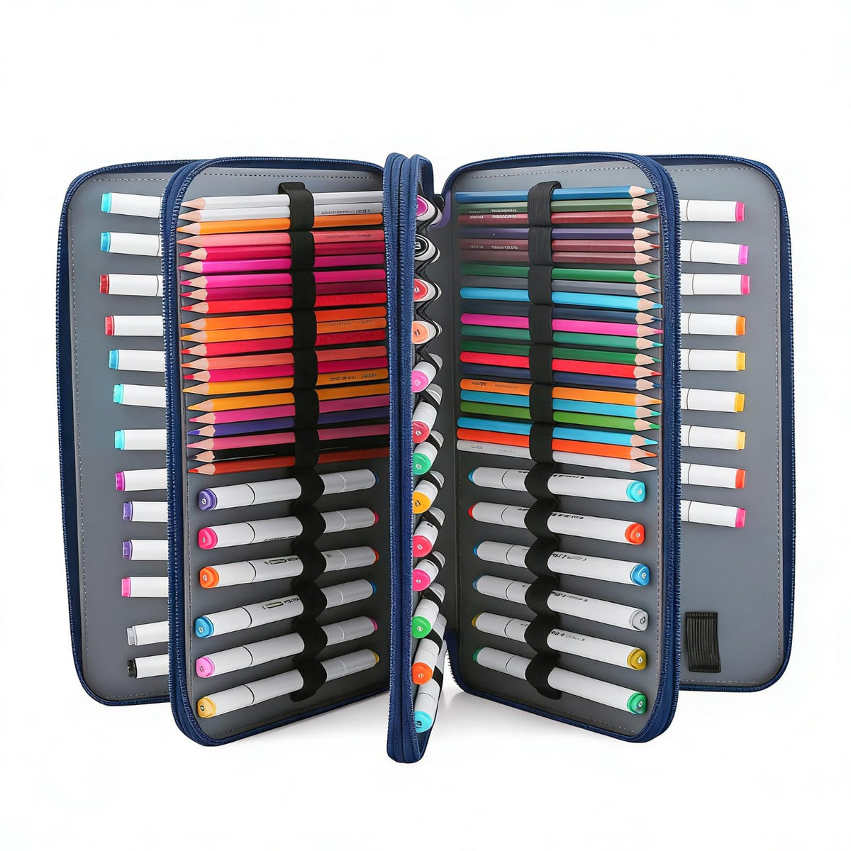 Vomgomfom 300 Slots Marker Case 4-Layer PU Leather, Handle, Blue Rose