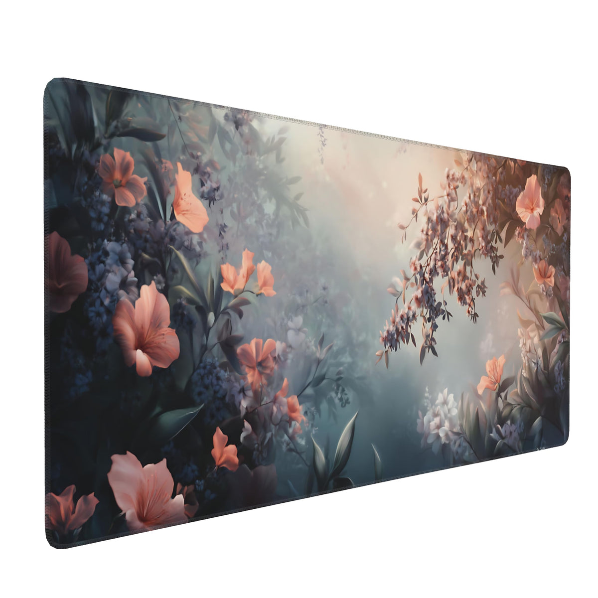 Cute Floral Aesthetic Azalea Gaming Mouse Pad, Ink Blue Red Dreamy Desk Mat with Anti-Slip Base &