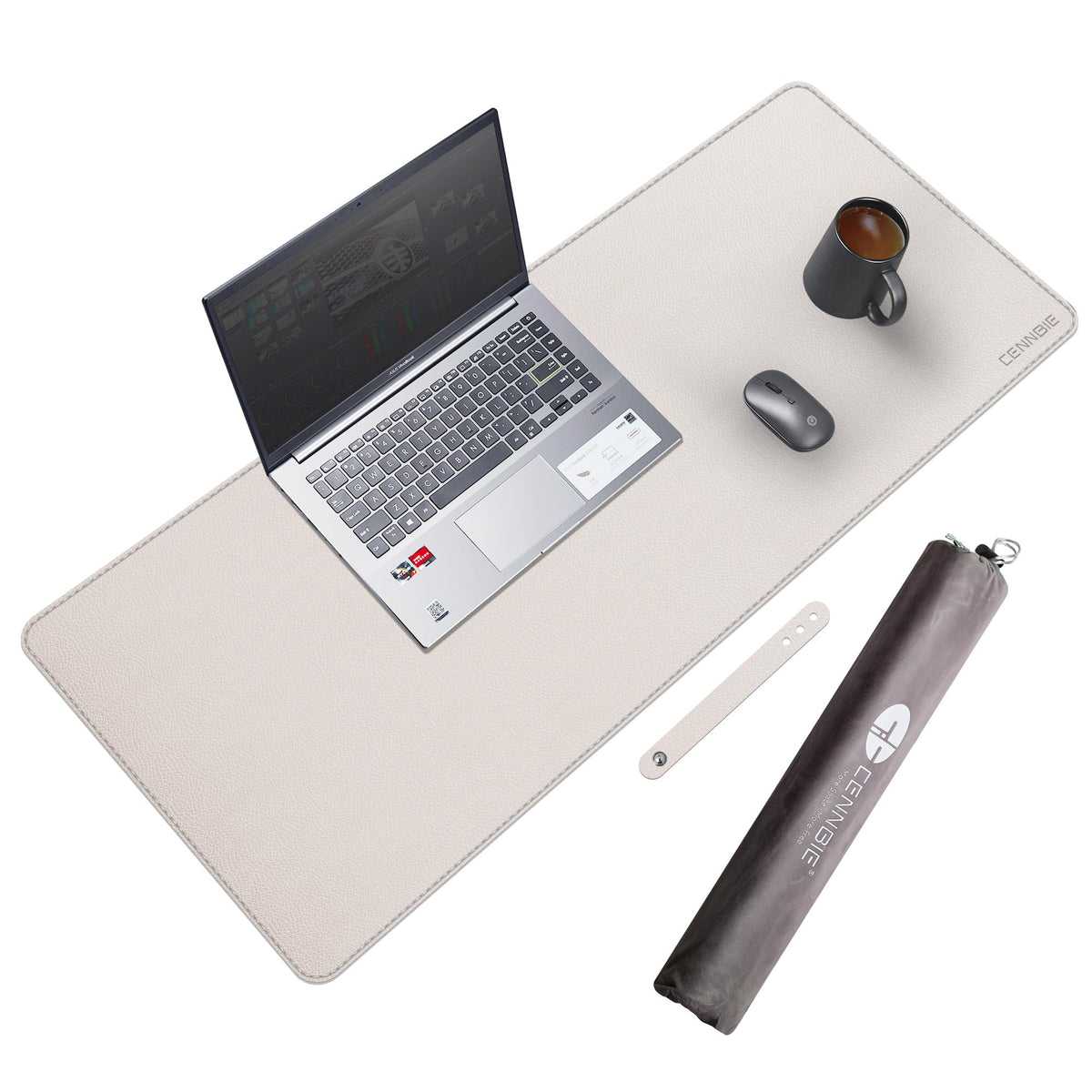 CENNBIE 35.5" x 16" Leather Desk Mat,Computer Mouse Pad for Office(Cream)