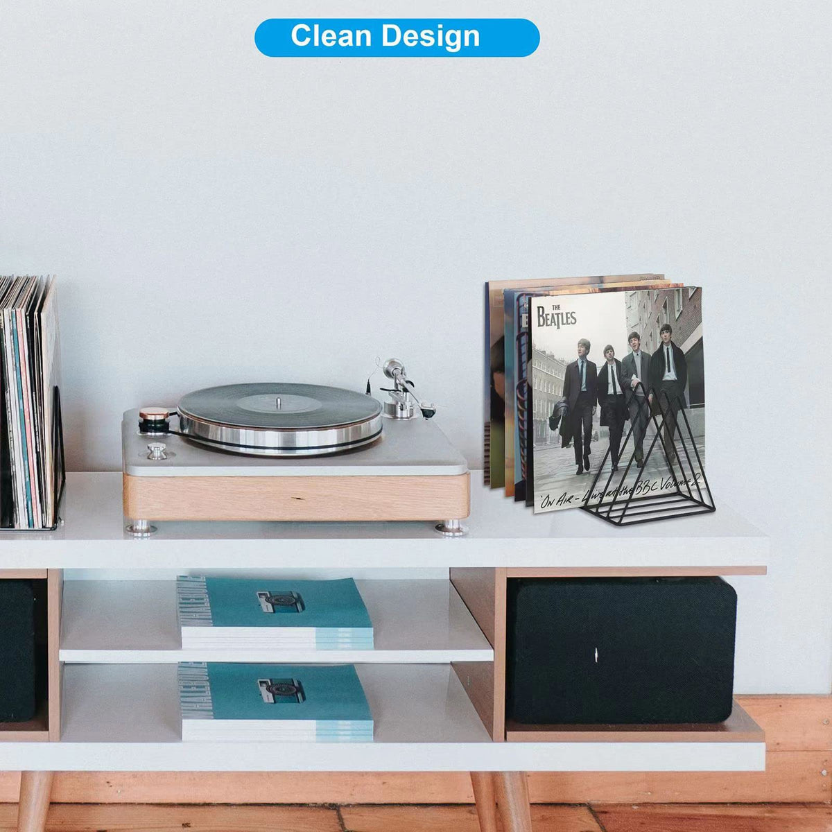 EASEPRES Vinyl Record Holder Storage, 9 Slot Metal Magazine Book Album Display Rack, Stylish