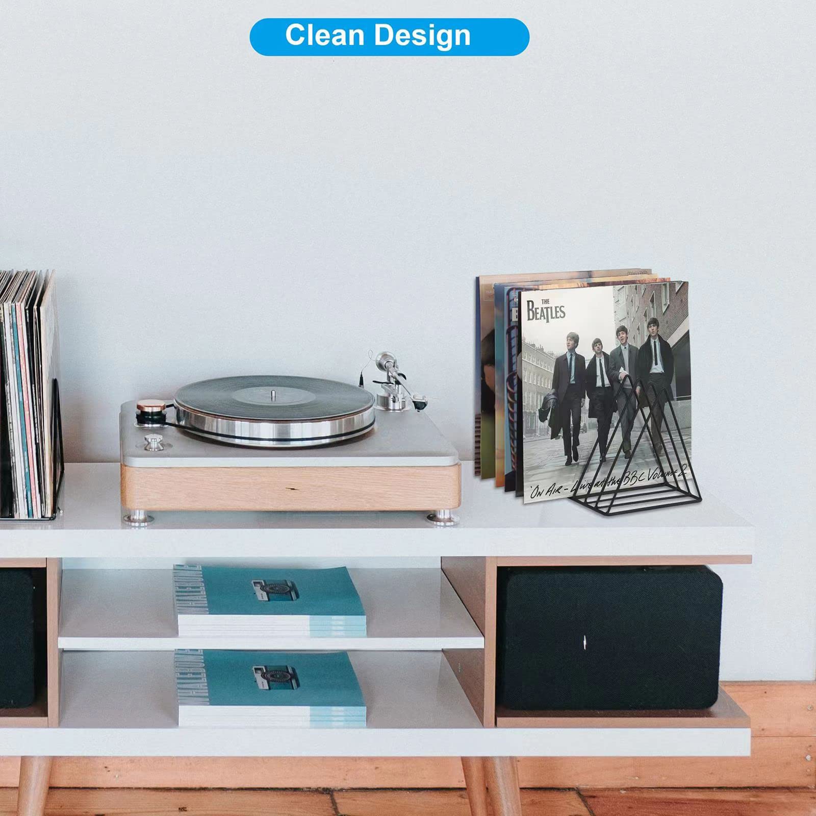 EASEPRES Vinyl Record Holder Storage, 9 Slot Metal Magazine Book Album Display Rack, Stylish