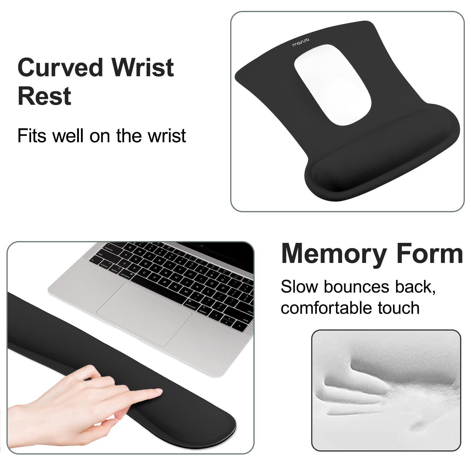 MOSISO Wrist Rest Support for Mouse Pad & Keyboard Set, Black