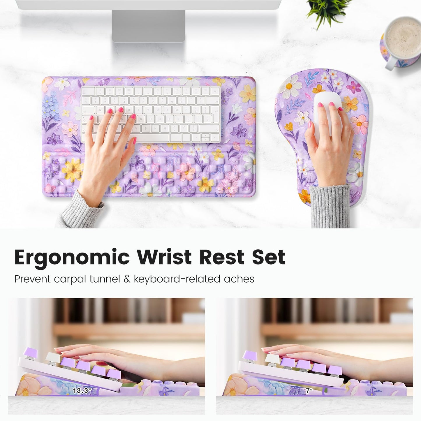 Ospelelf Keyboard Wrist Rest and Mouse Pad Set, Ergonomic Memory Foam Wrist Support, Aesthetic Desk