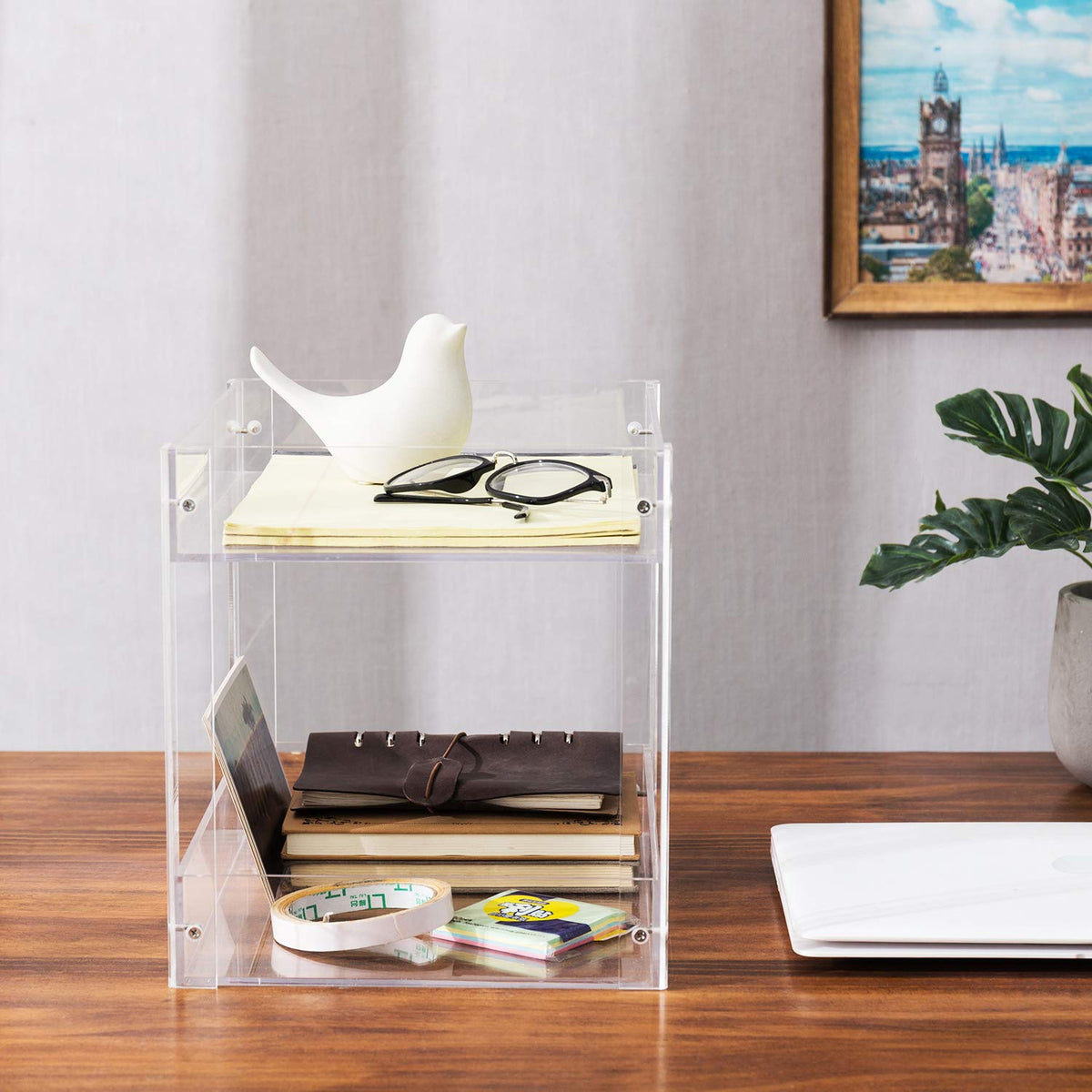 MyGift 2-Tier Premium Clear Acrylic Desk Letter Tray Organizer, A4 Size 2 Tier Document Organizer