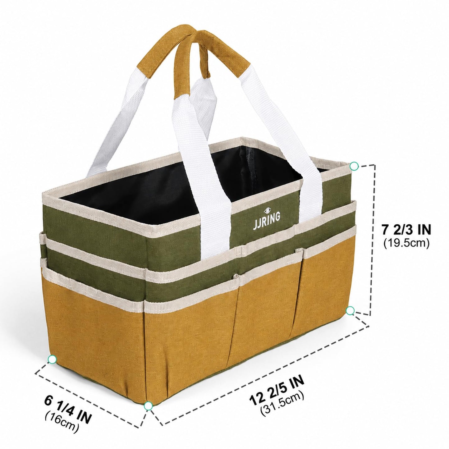 JJRING Craft Organizer Tote Bag Art Storage Caddy Dark Green and Brown