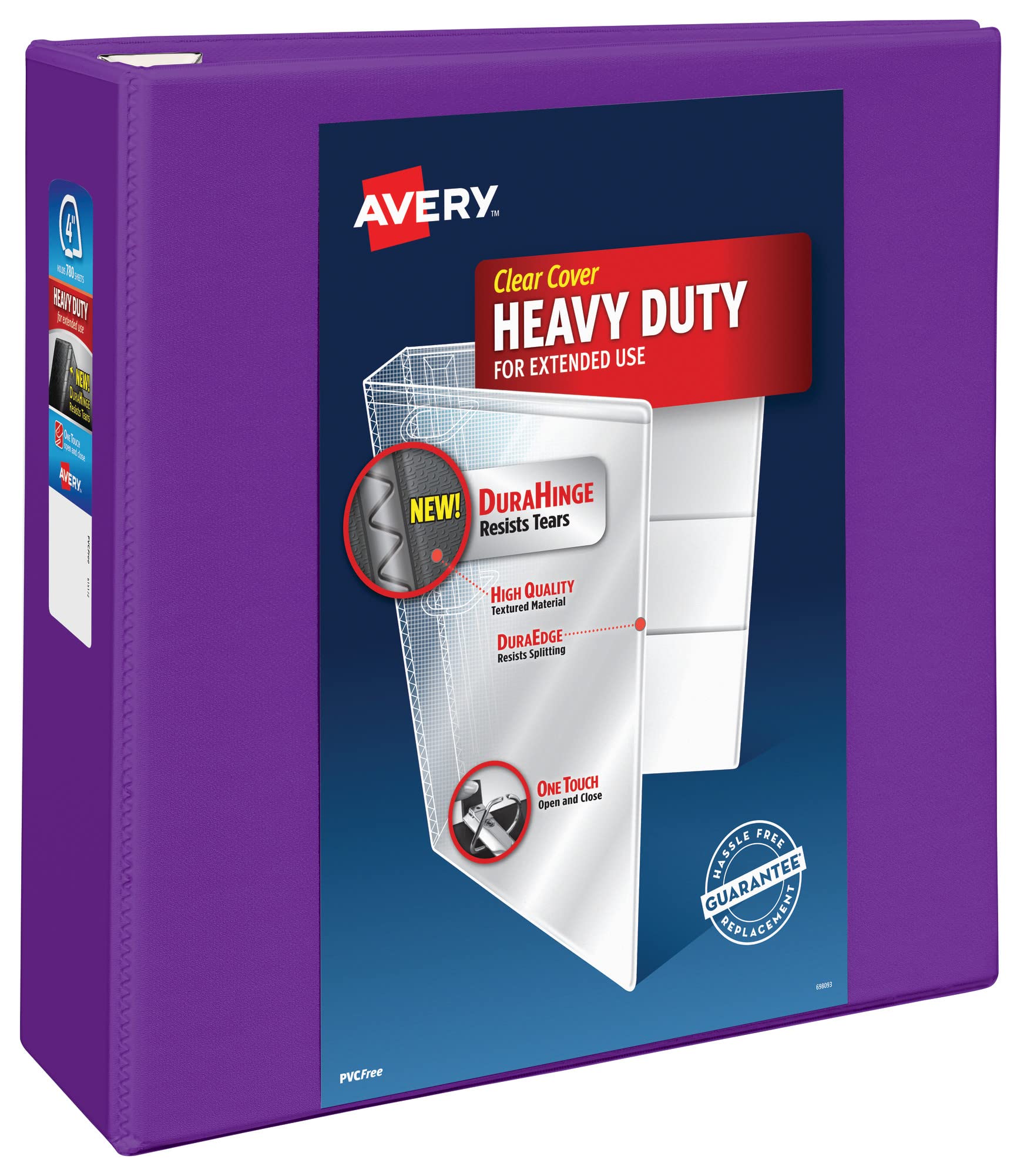 Avery® Heavy-Duty View 3 Ring Binder, 4" EZD® Rings, 1 Purple Binder