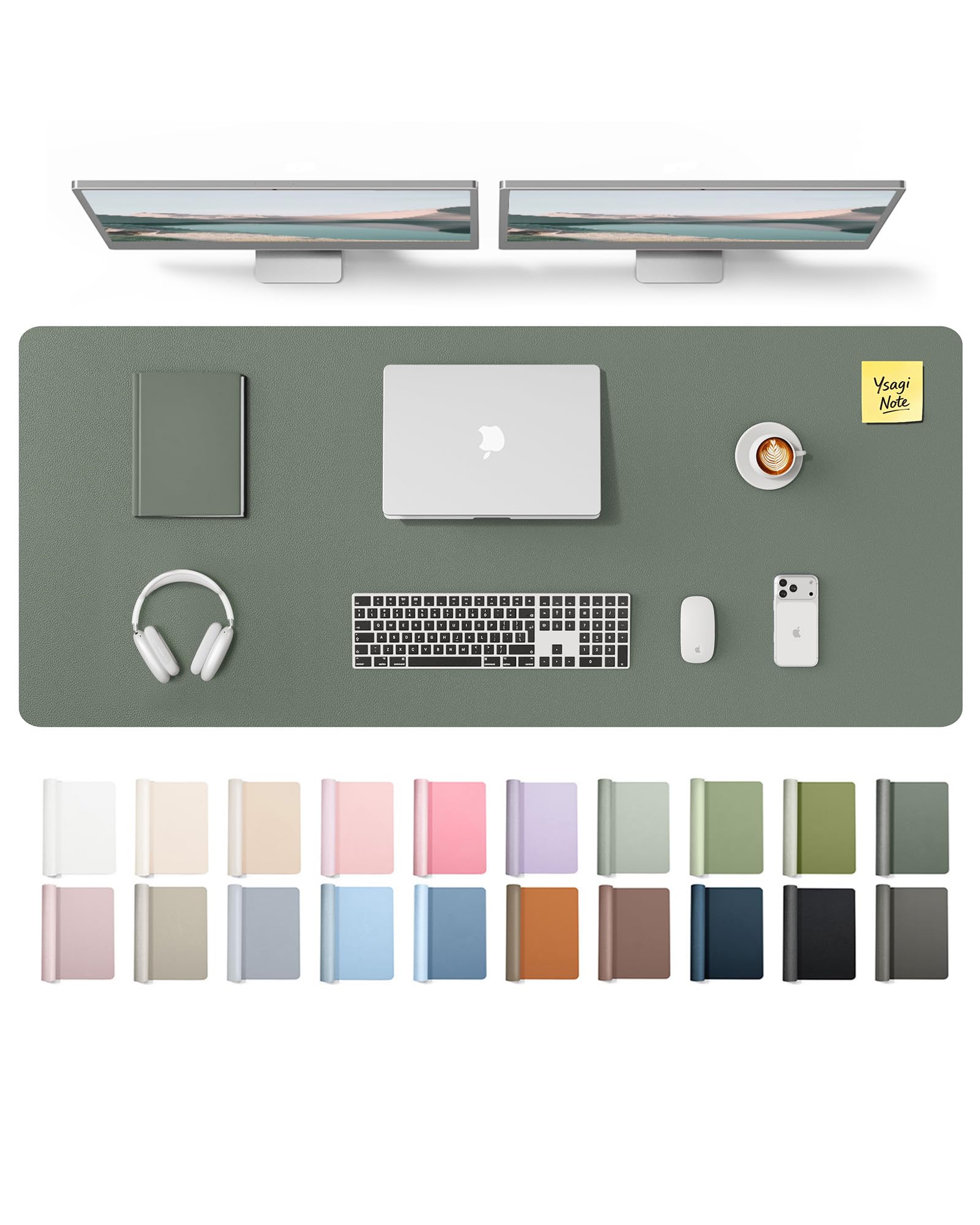 YSAGi Leather Desk Pad Protector, Office Desk Mat, Large Mouse Pad, Non-Slip PU Leather Desk