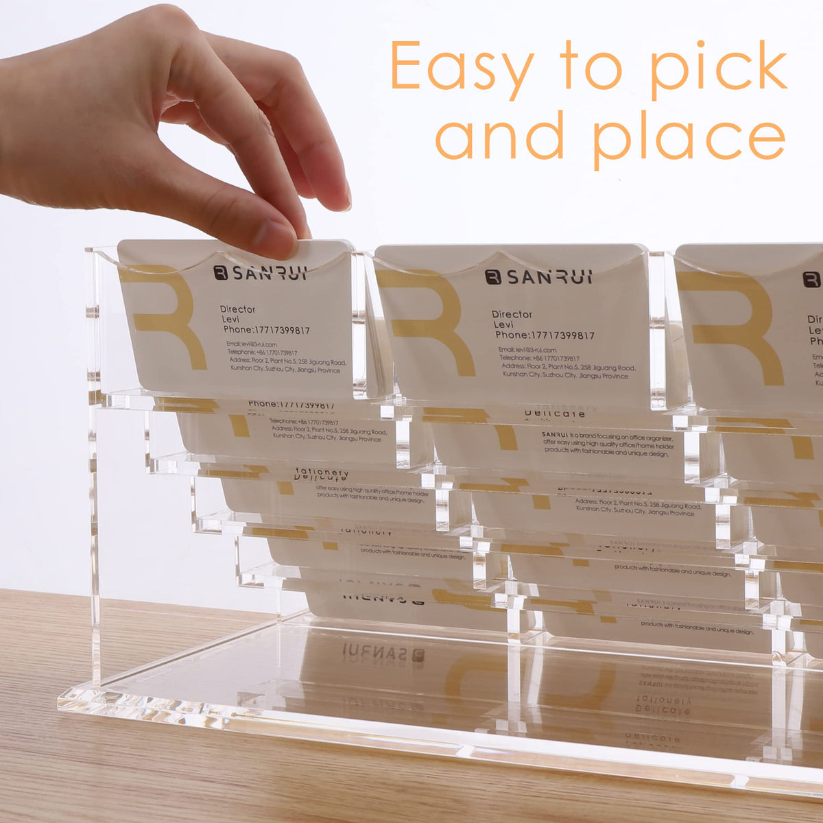 SANRUI Acrylic Business Card Holder, Clear Desk Card Display Stand,15 Slots