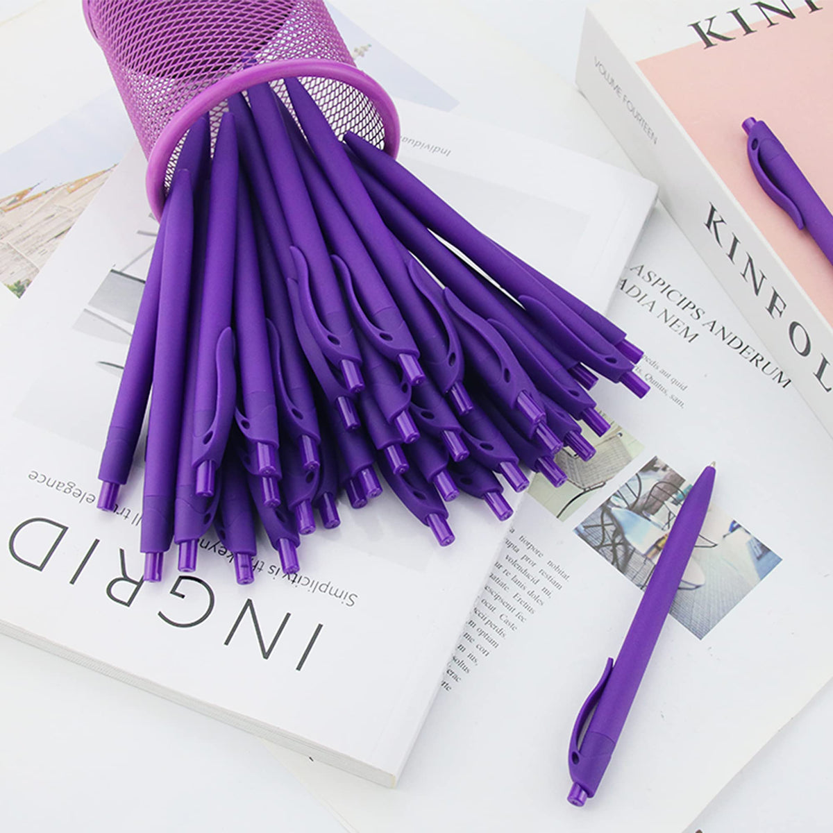 deegtran Pens Bulk, 200 Pack No Bleed Purple Barrel Click, Wholesale Retractable Ballpoint Pens
