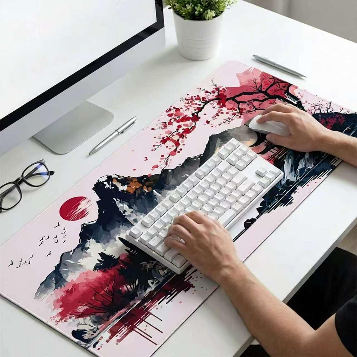Japanese Cherry Blossom Gaming Mouse Pad 31.5x15.7x0.16inches Desk Mat