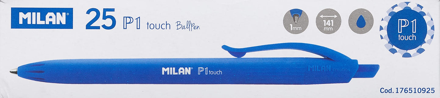 Milan P1 Touch Ball Point Pen, Box of 25, Blue
