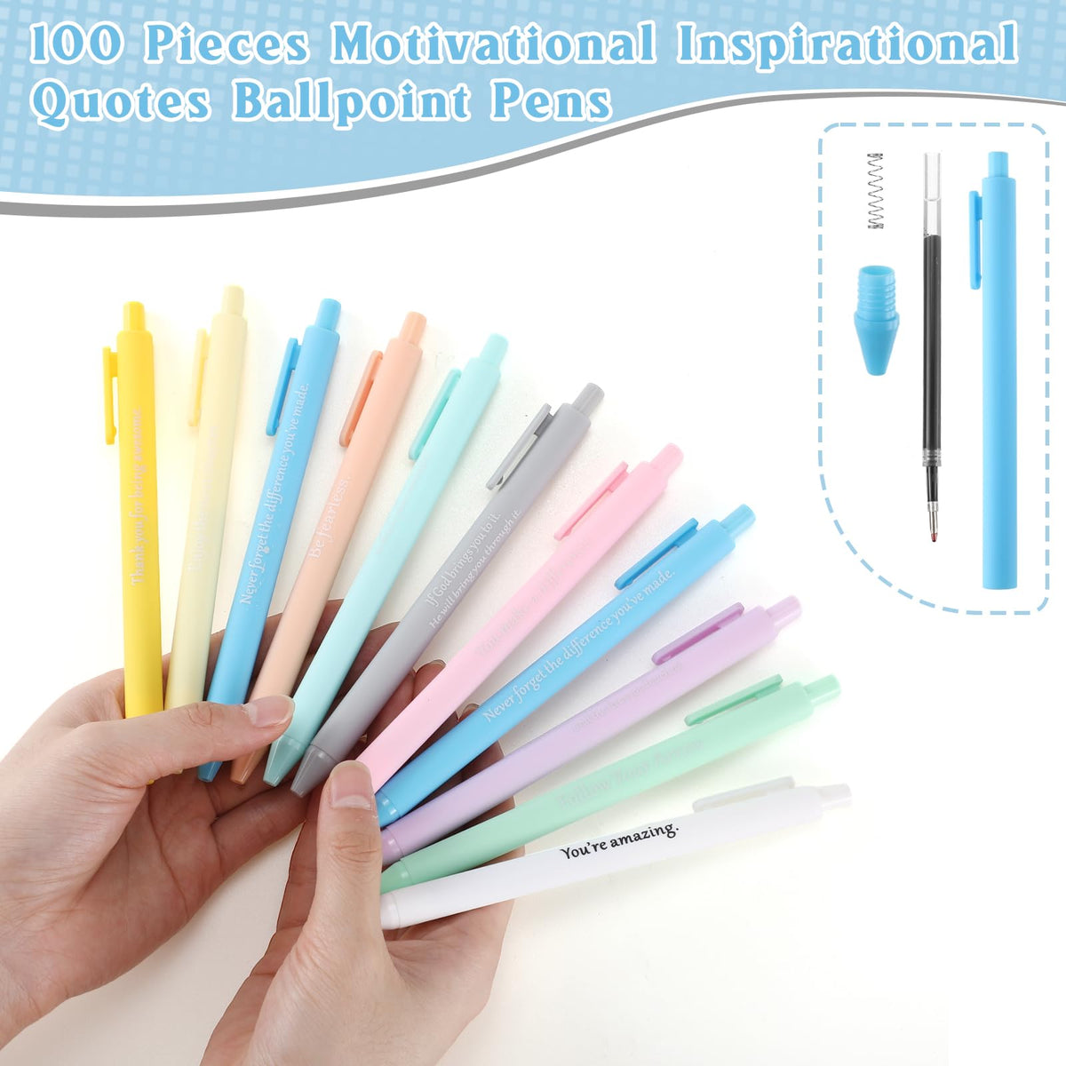 Teling 100 Pcs Inspirational Pens Bulk, Pastel Colors, Classic Style