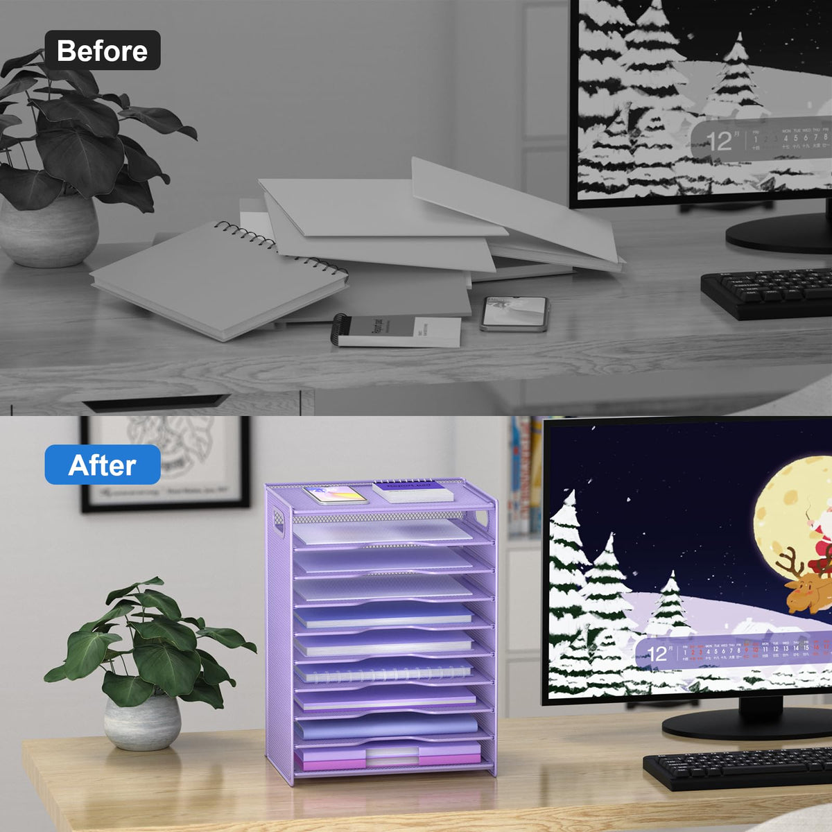 OUTWOLF 10 Tier Paper Organizer - Letter Tray Mesh Desk File Organizer with Handles for Office
